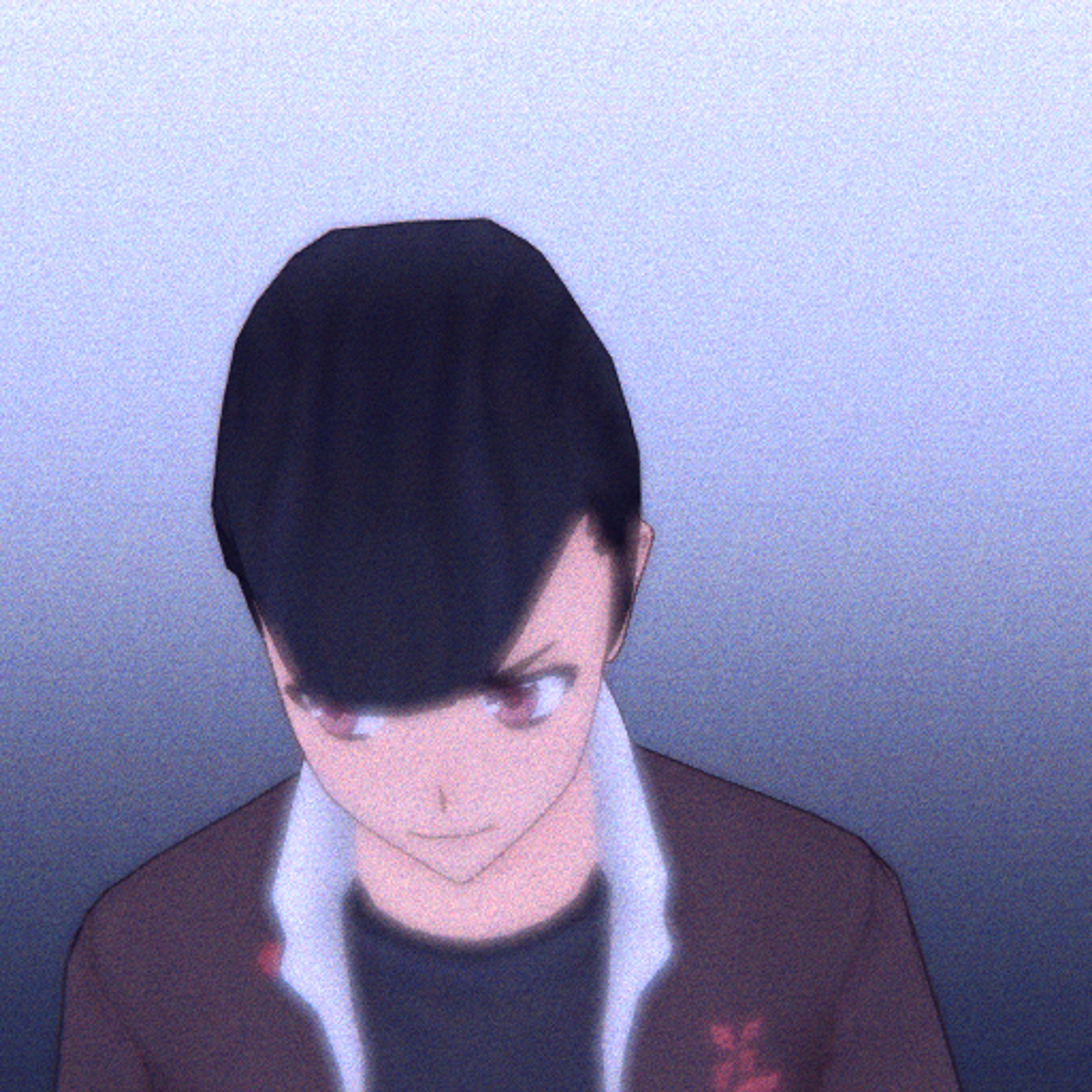 An anime-style character with a pompadour hairstyle and partially unbuttoned school uniform blazer