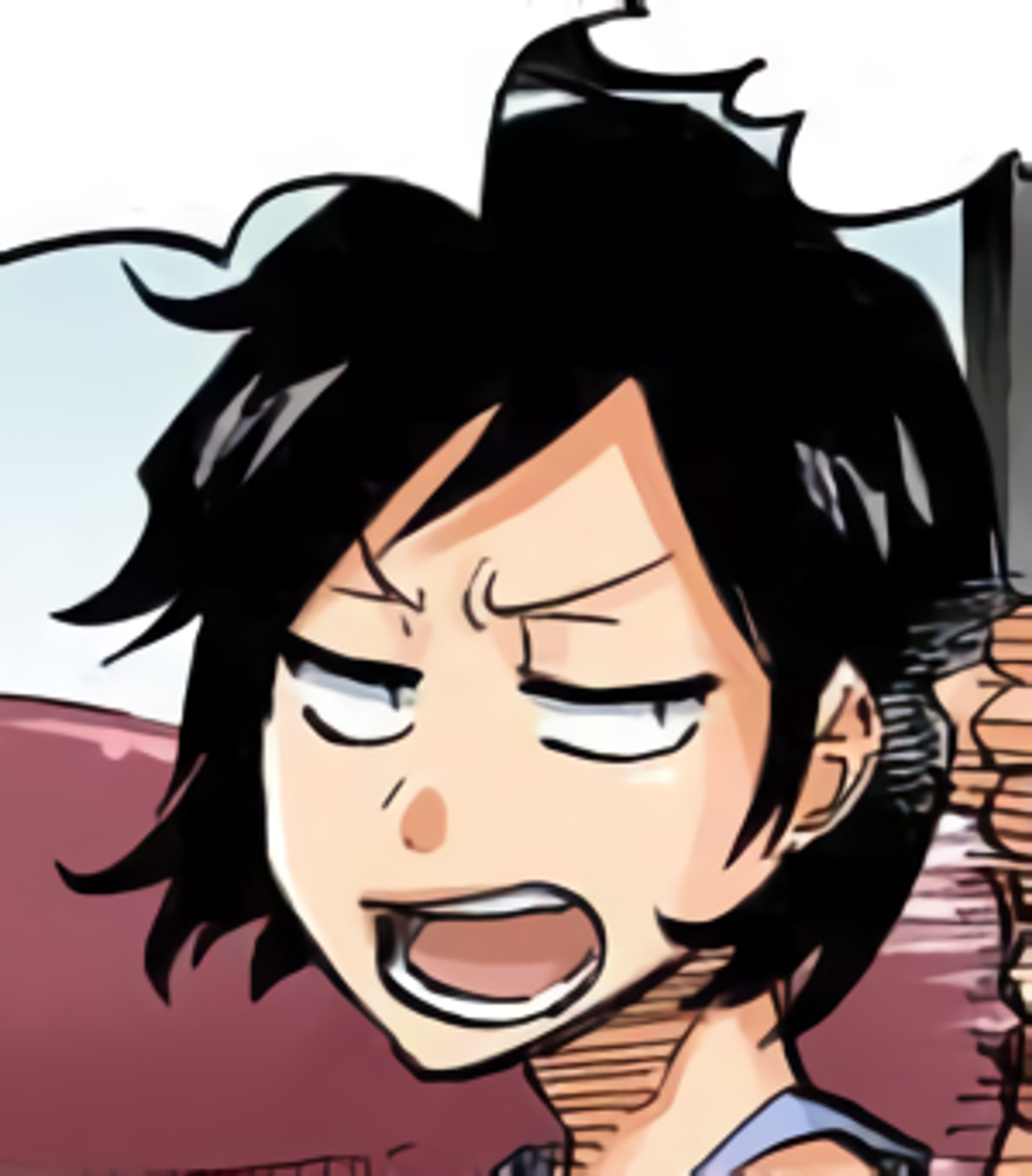 An anime-style character with short, dark hair and a muscular build