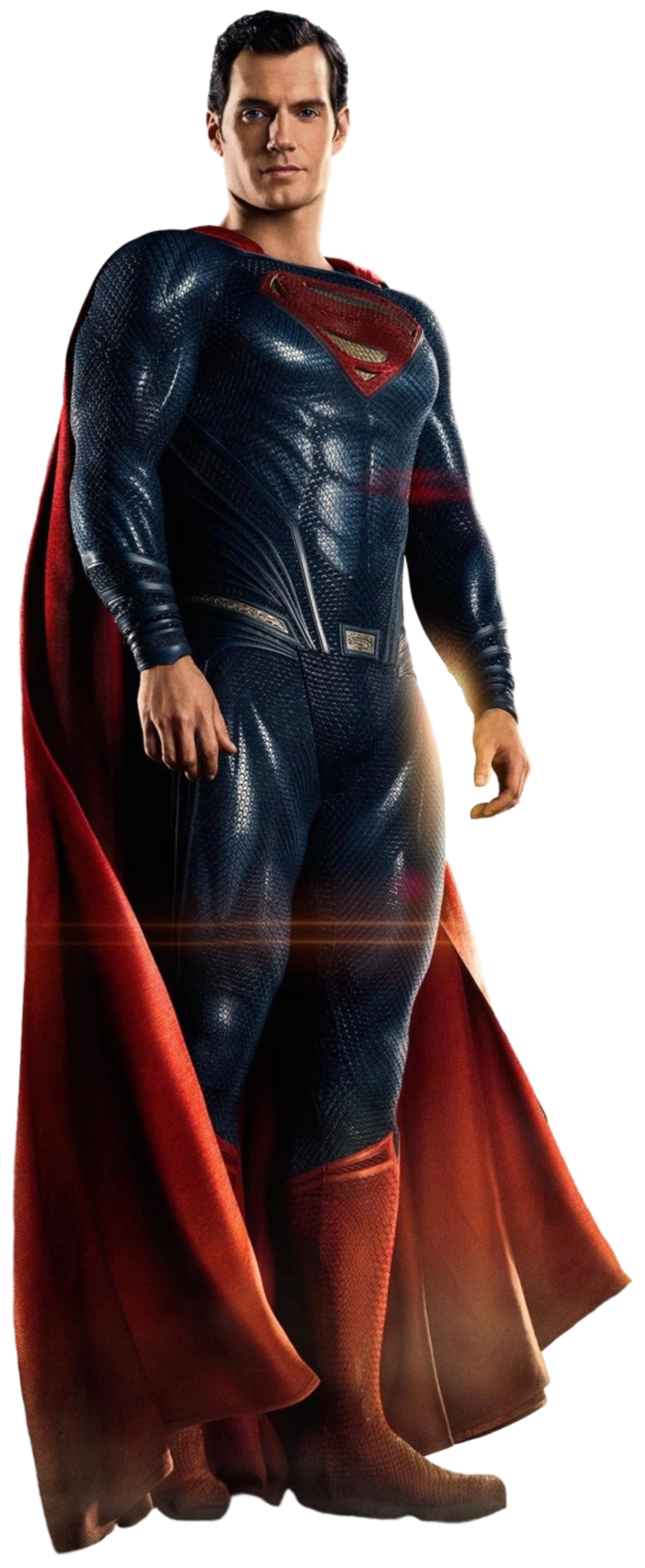 Superman in his iconic blue and red costume