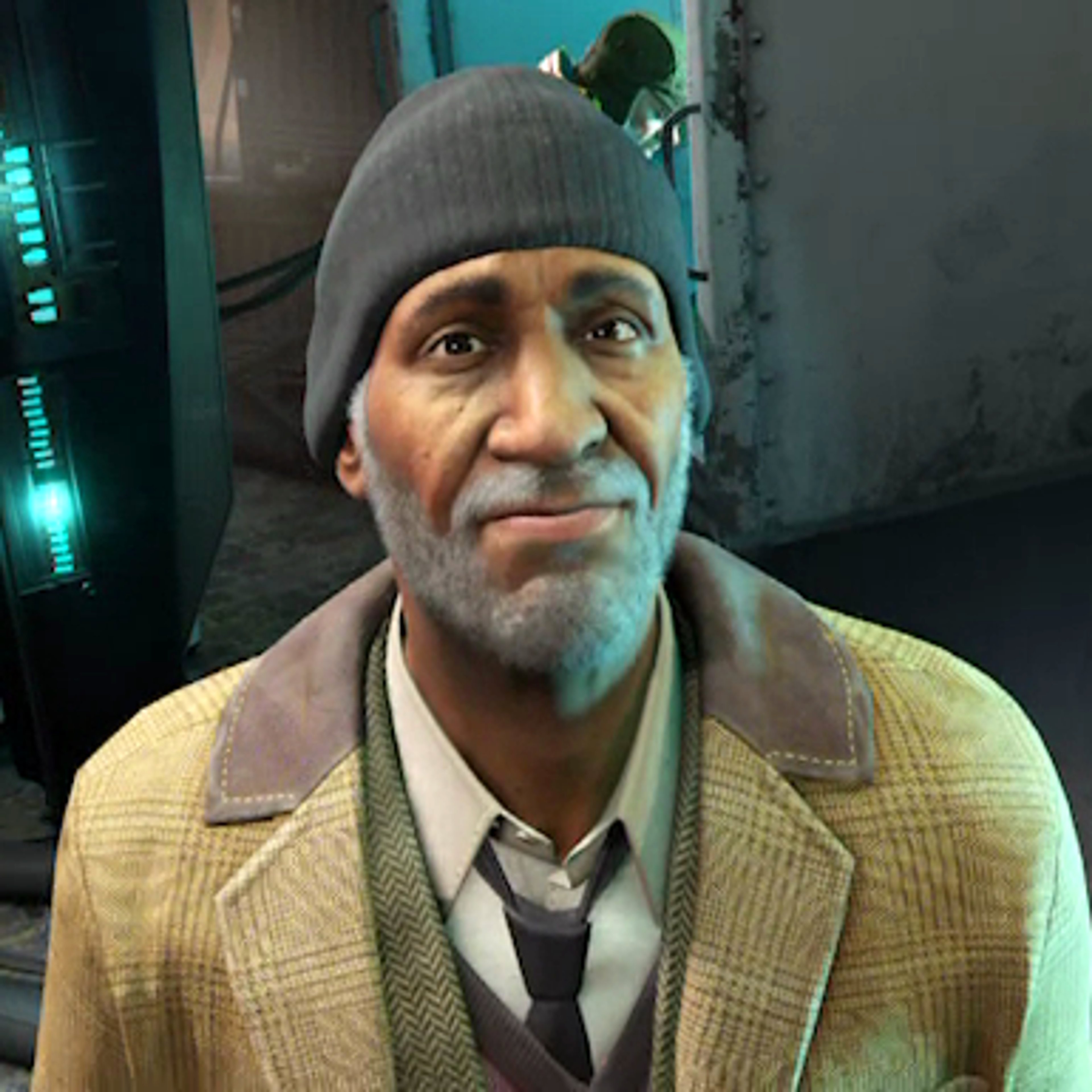 An older man with a gray beard and glasses, wearing a brown coat and hat, with a serious expression on his face.