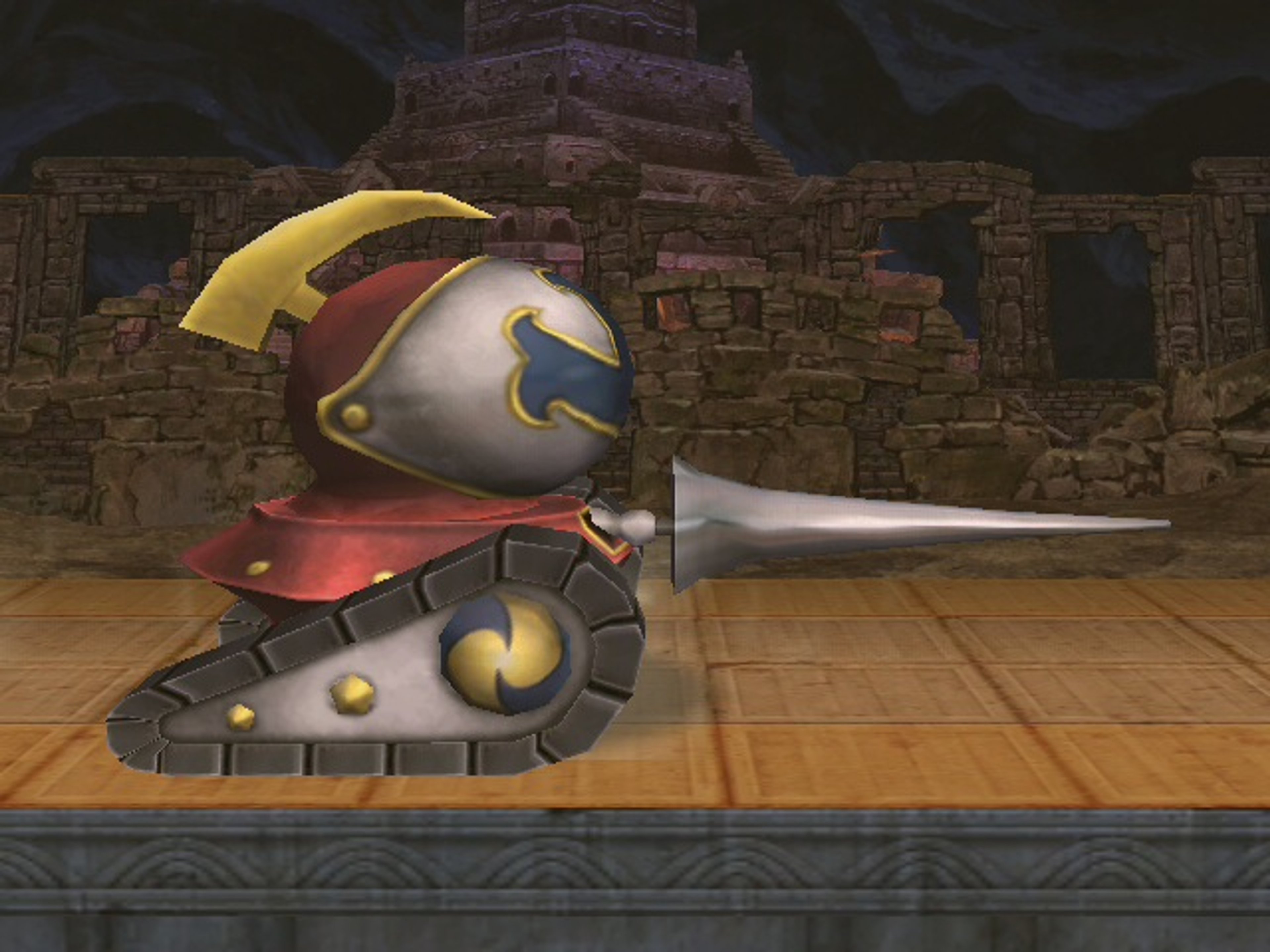 A heavily armored mechanical enemy unit with a large lance attached to its front