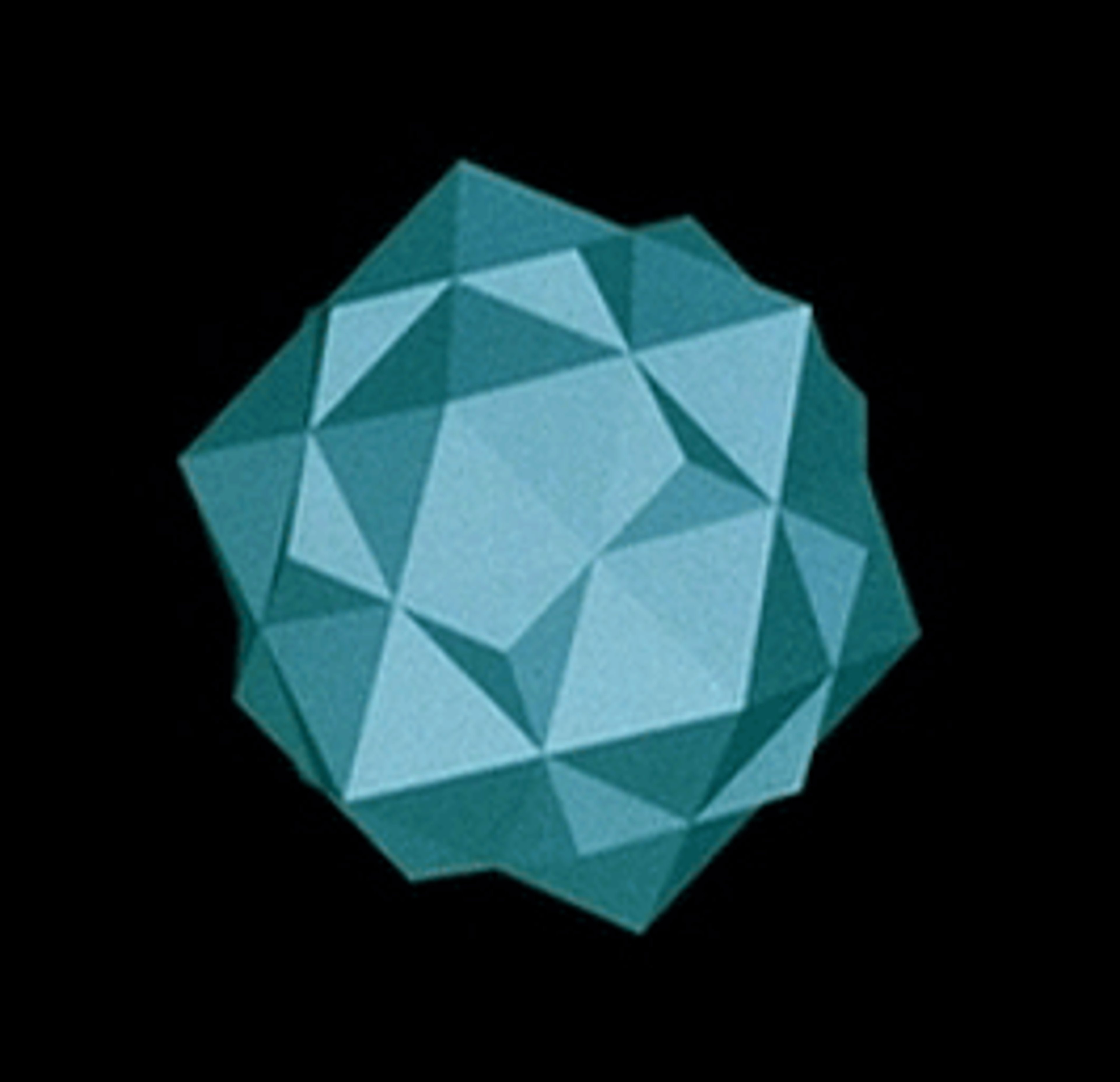 A small, polyhedral digital construct with a blue and white color scheme.