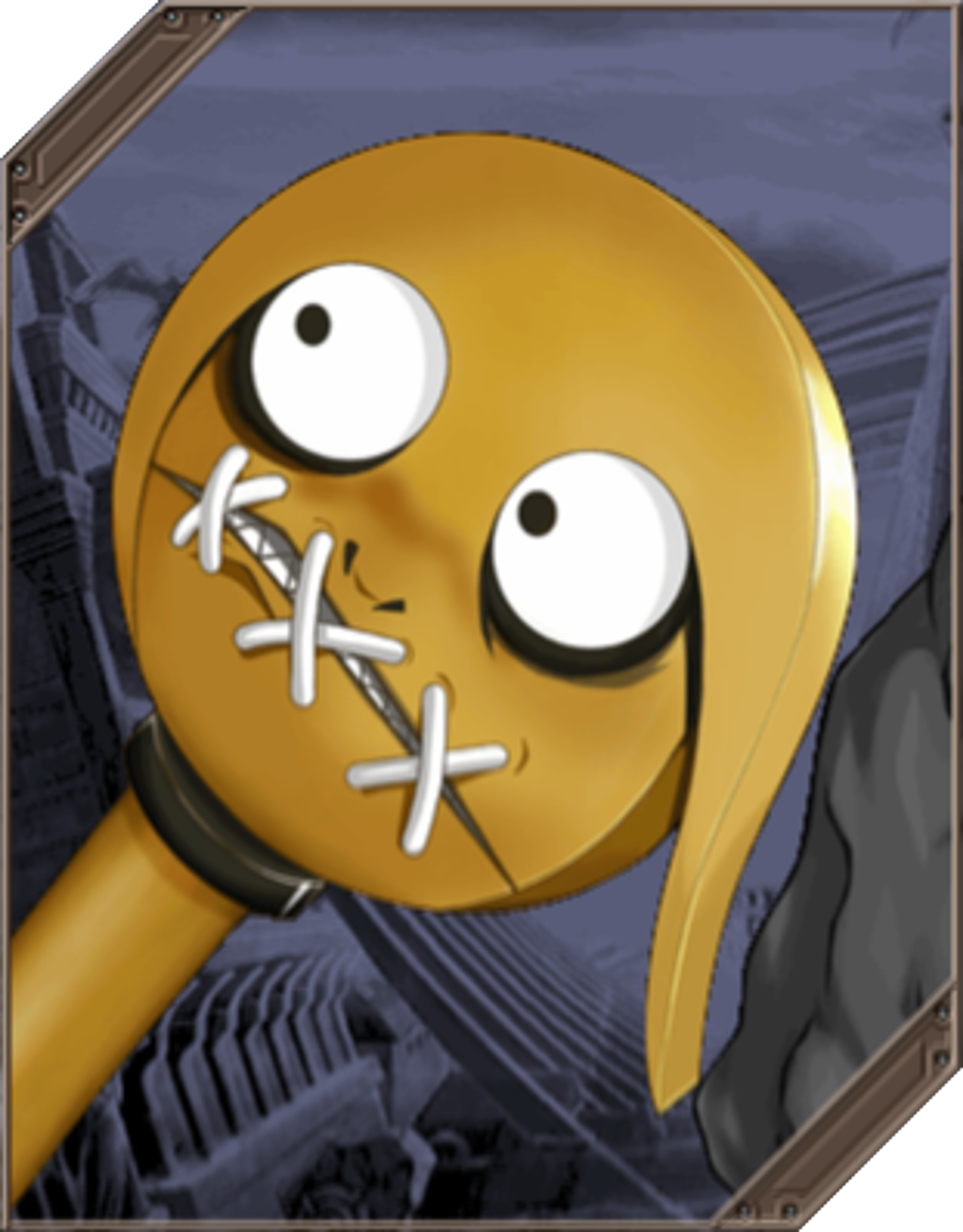 A detailed illustration of a demonic-looking weapon or character with a golden, key-shaped body and an expressive face.