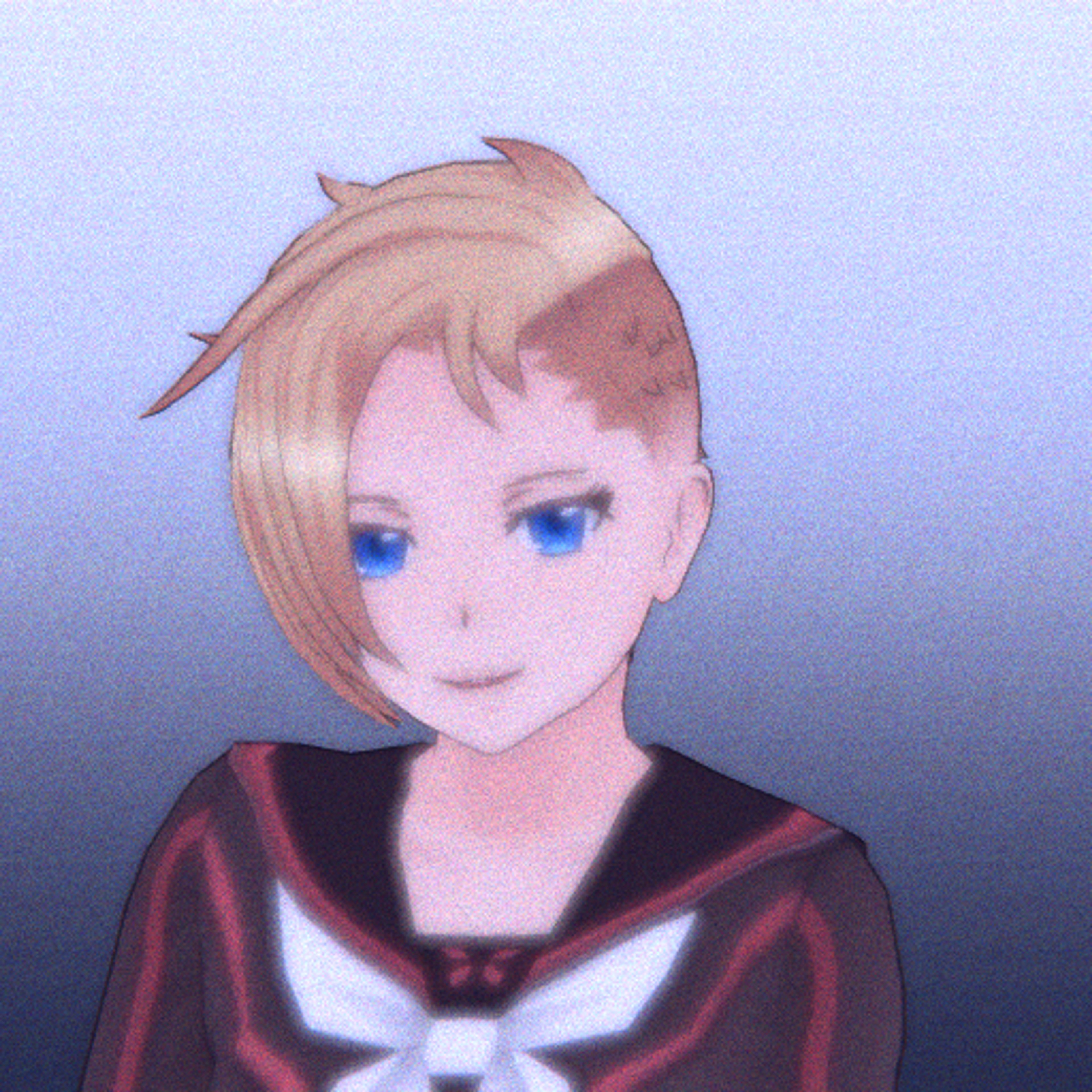 An anime-style character with distinctive blonde hair and a school uniform