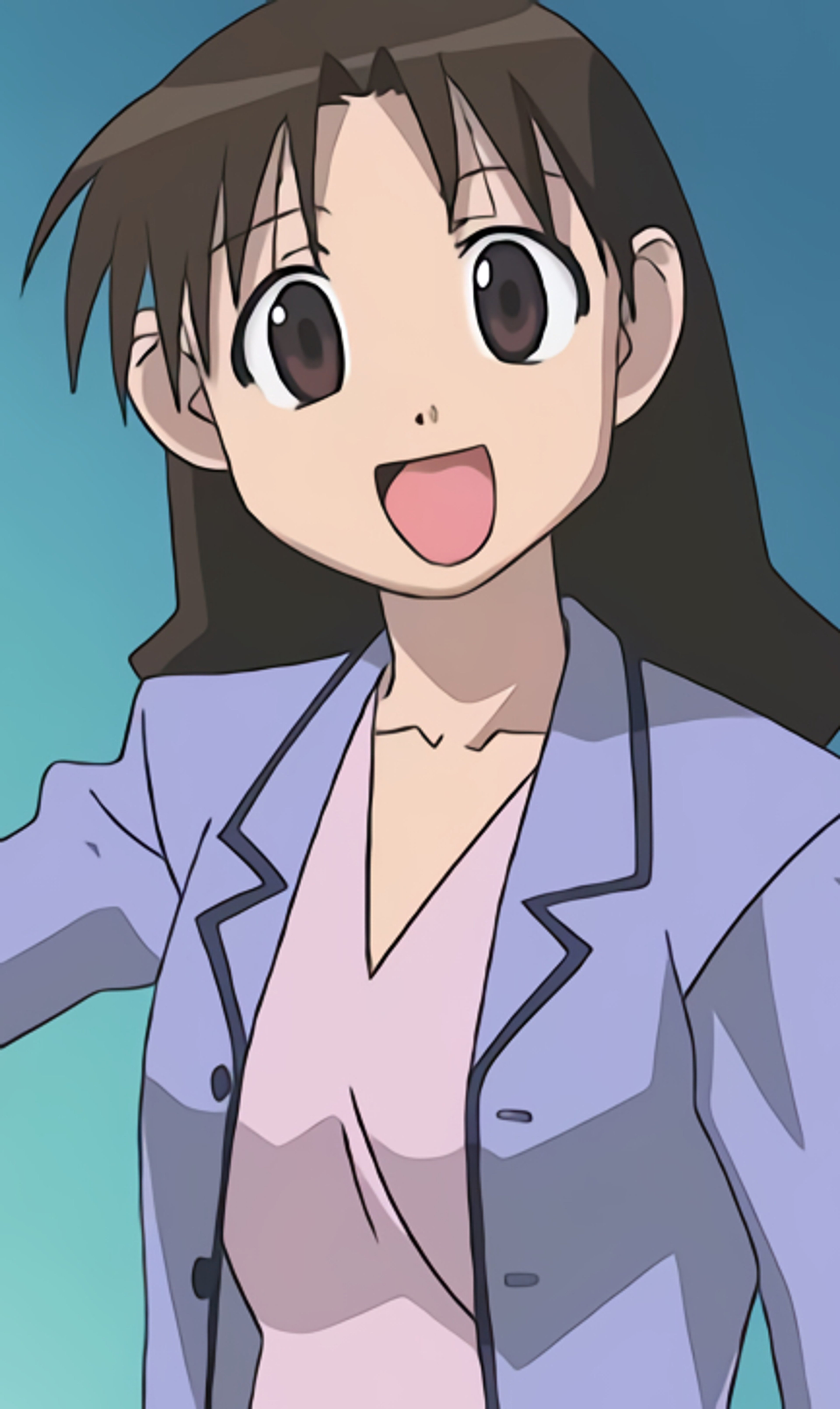 An anime-style character with large eyes and a cheerful expression