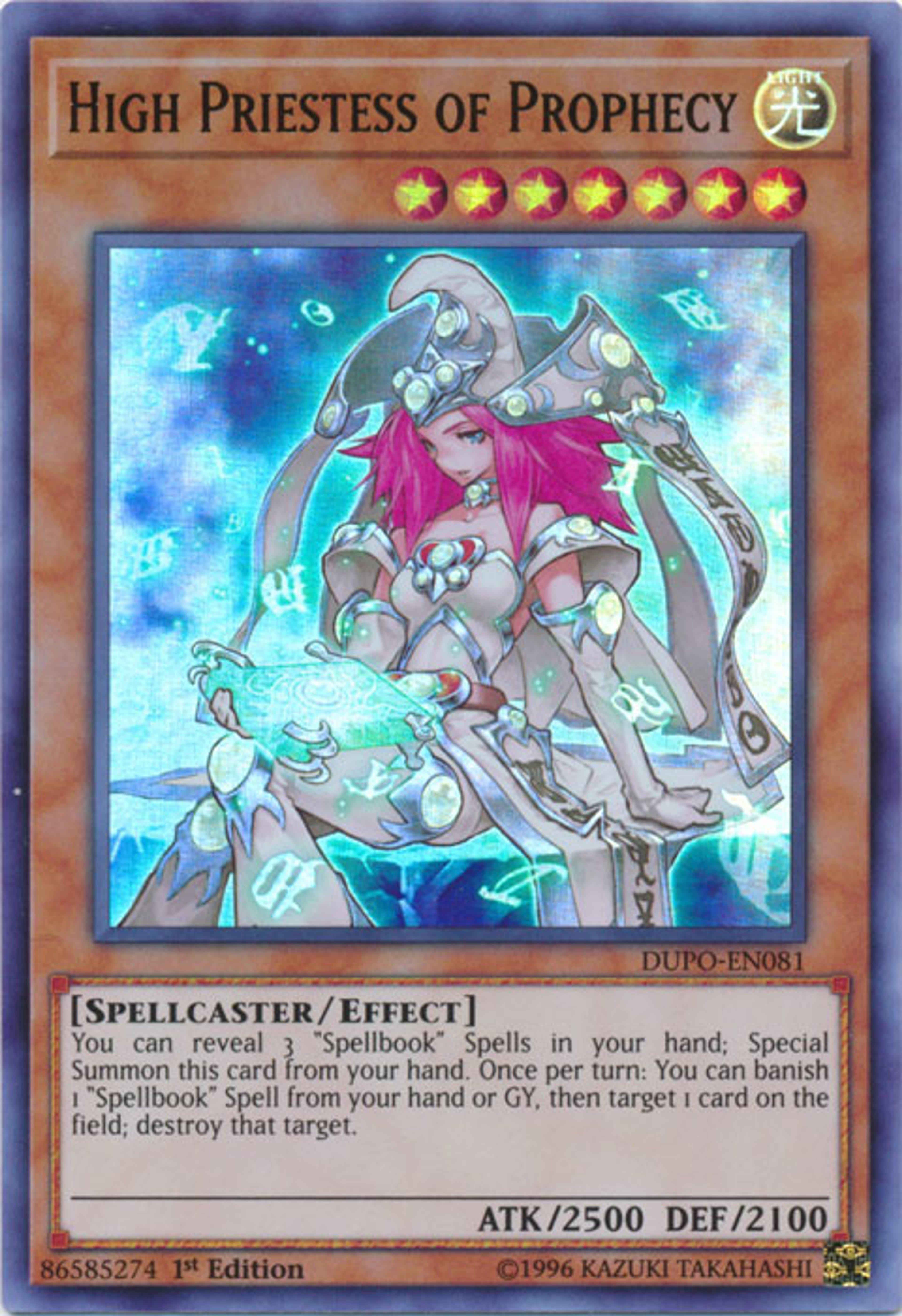 A powerful female spellcaster in an ornate, mystical outfit surrounded by glowing magical energy
