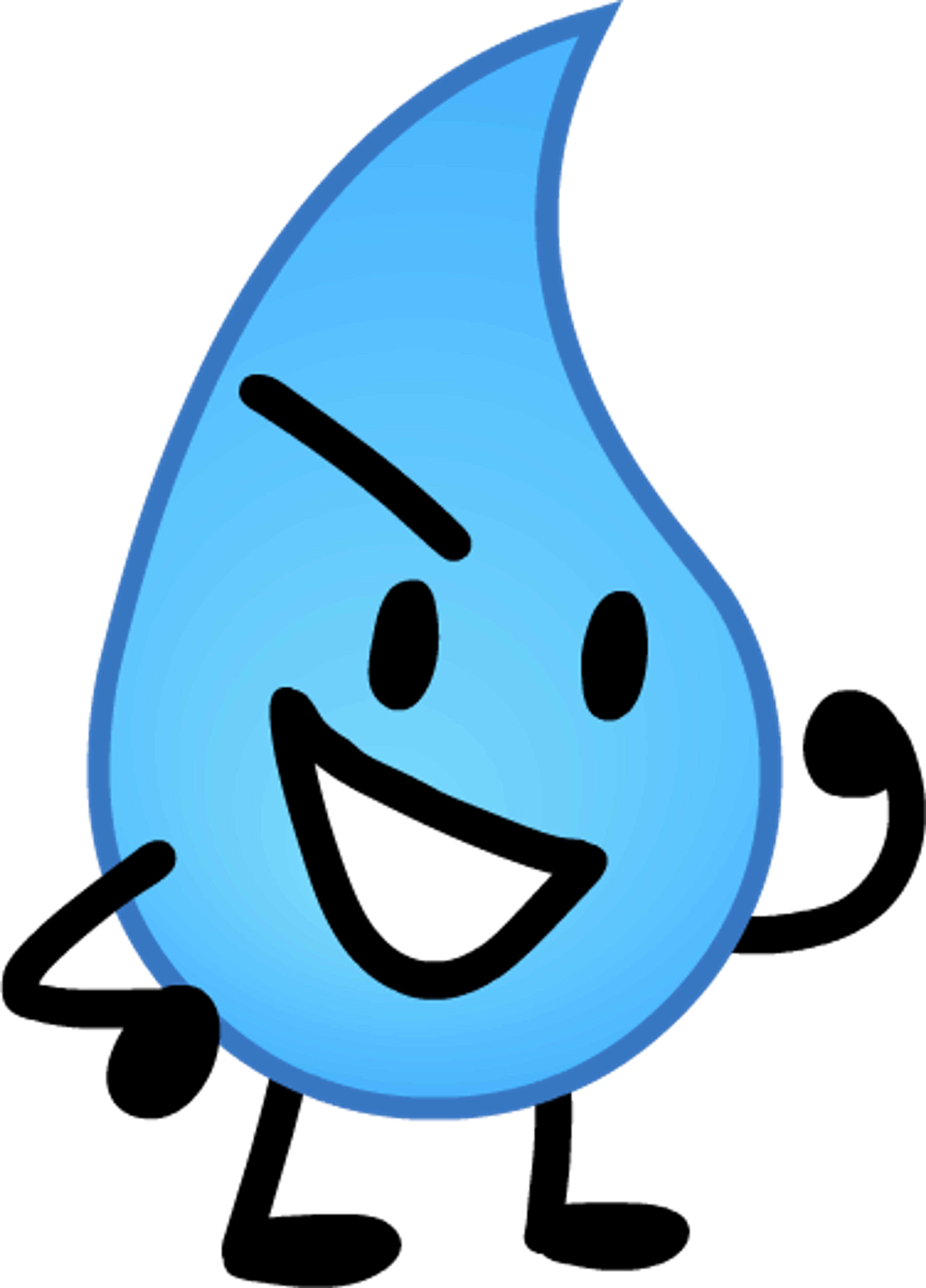 A smiling blue teardrop-shaped cartoon character