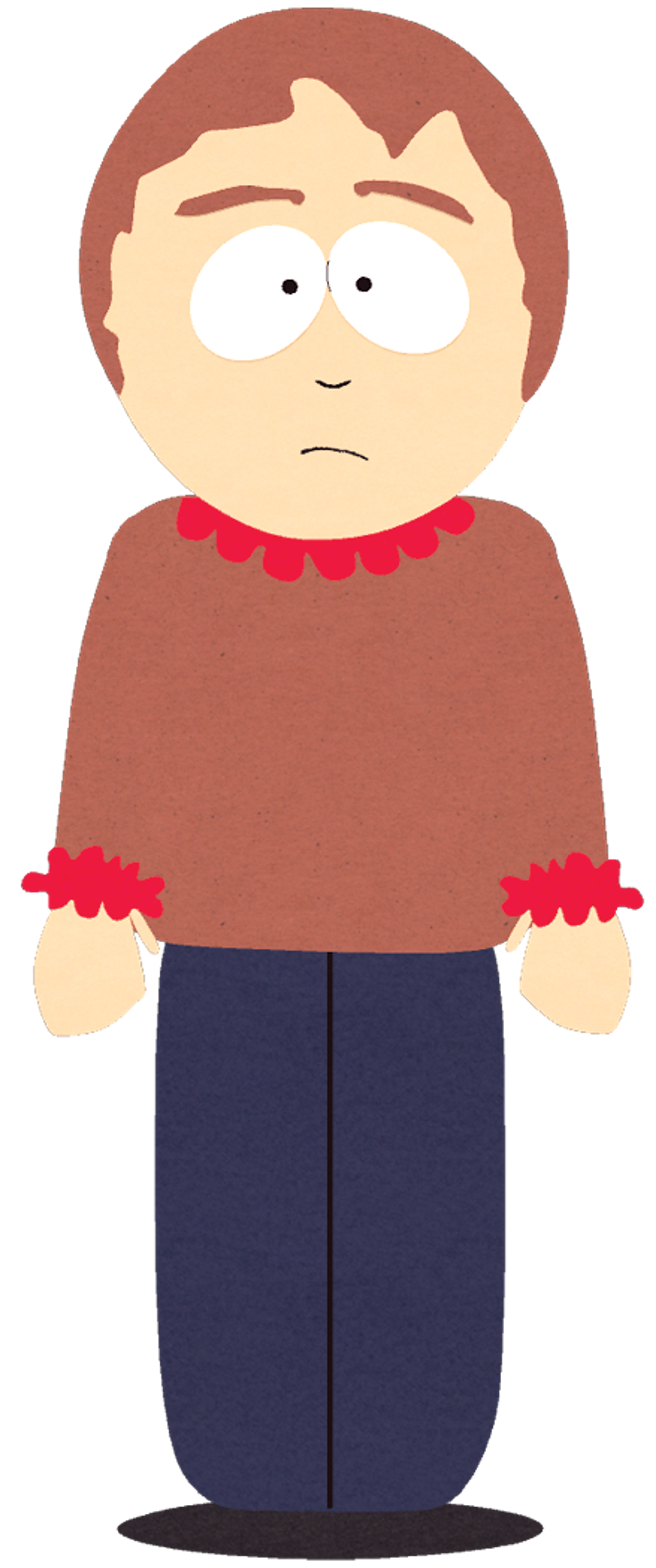 A cartoon character of an adult woman with brown hair in a bob, wearing a red sweater