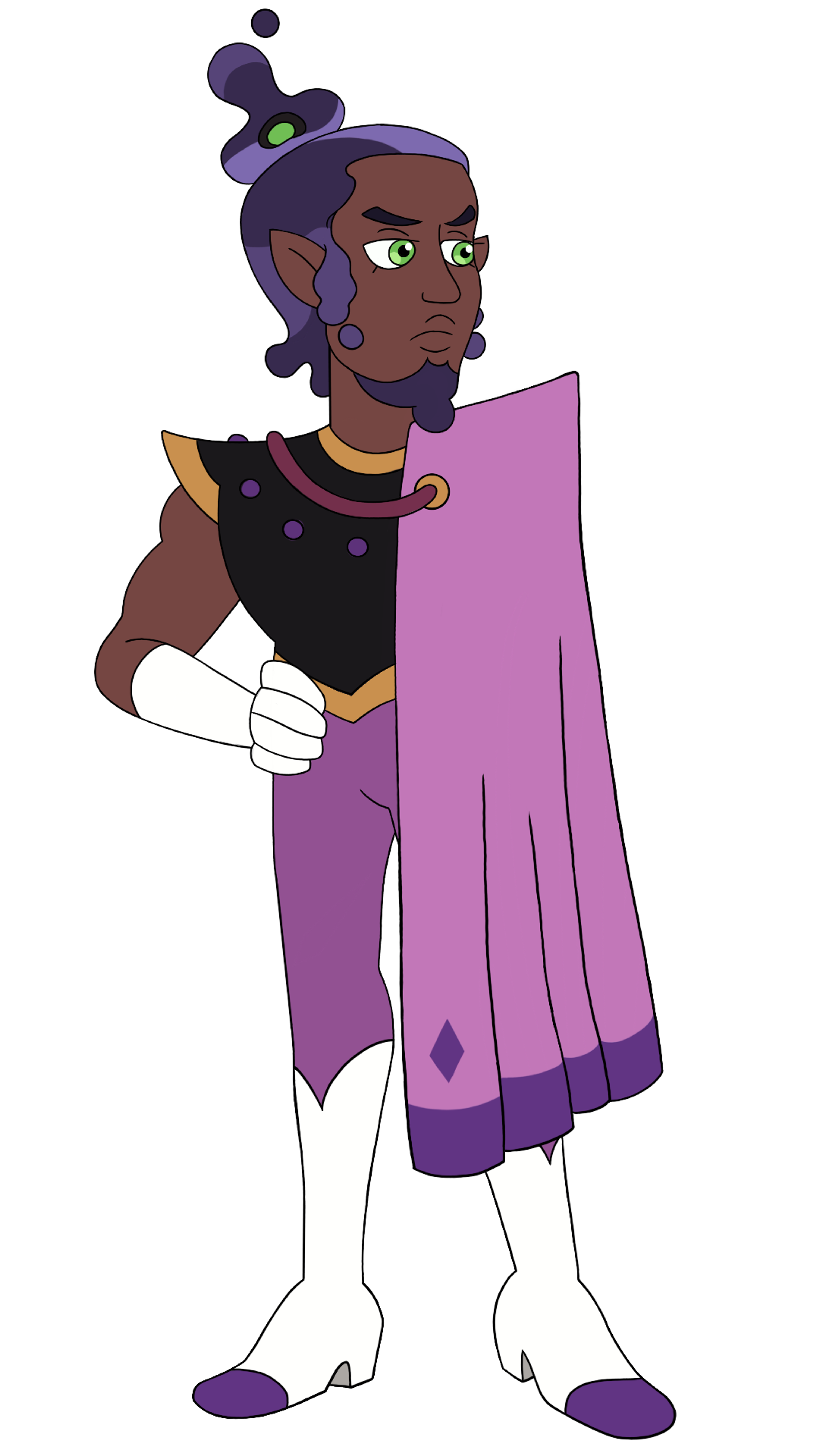 A tall, muscular man with an unusual hairstyle and appearance