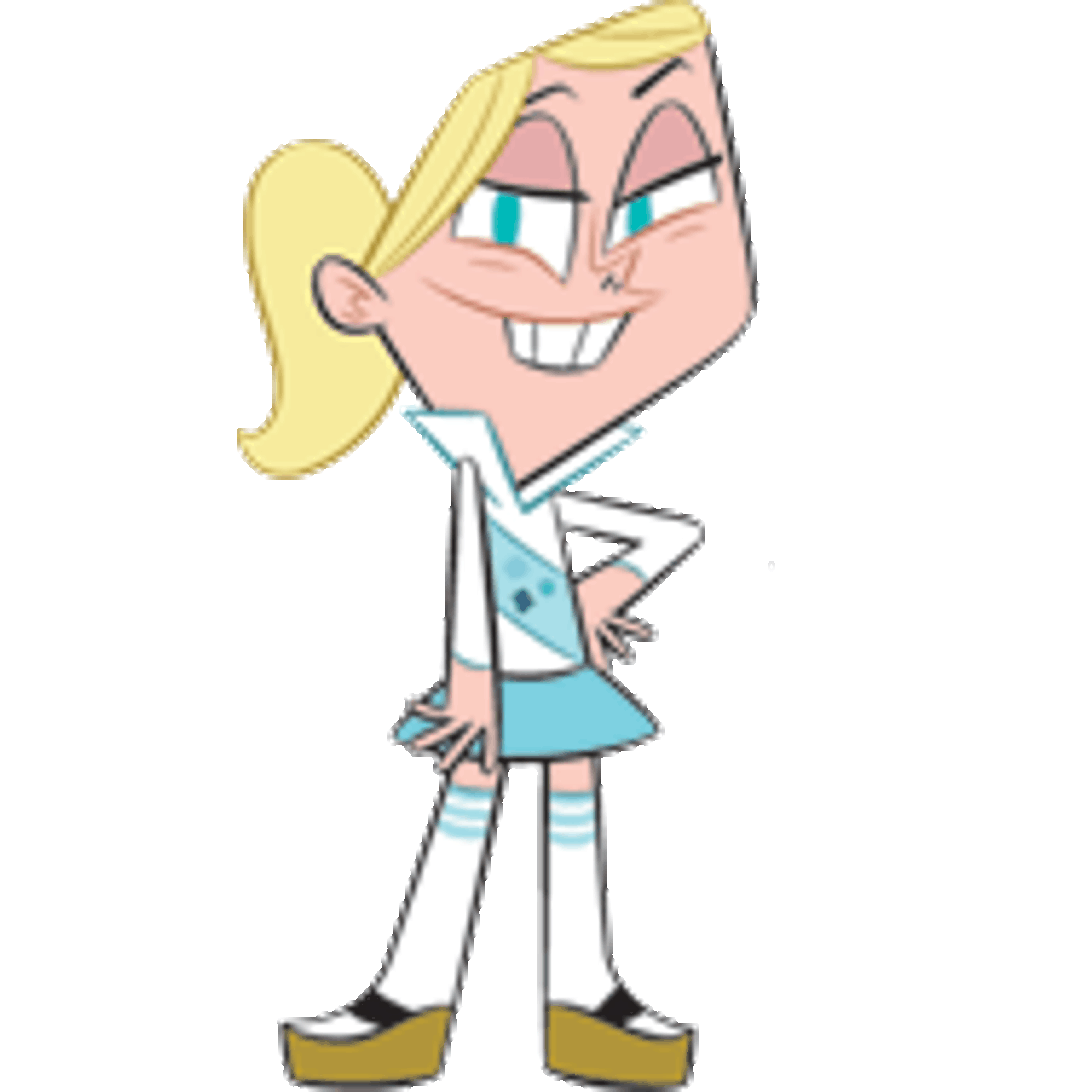 An animated cartoon character named Portia Gibbons, a young blonde girl wearing a blue and white uniform.