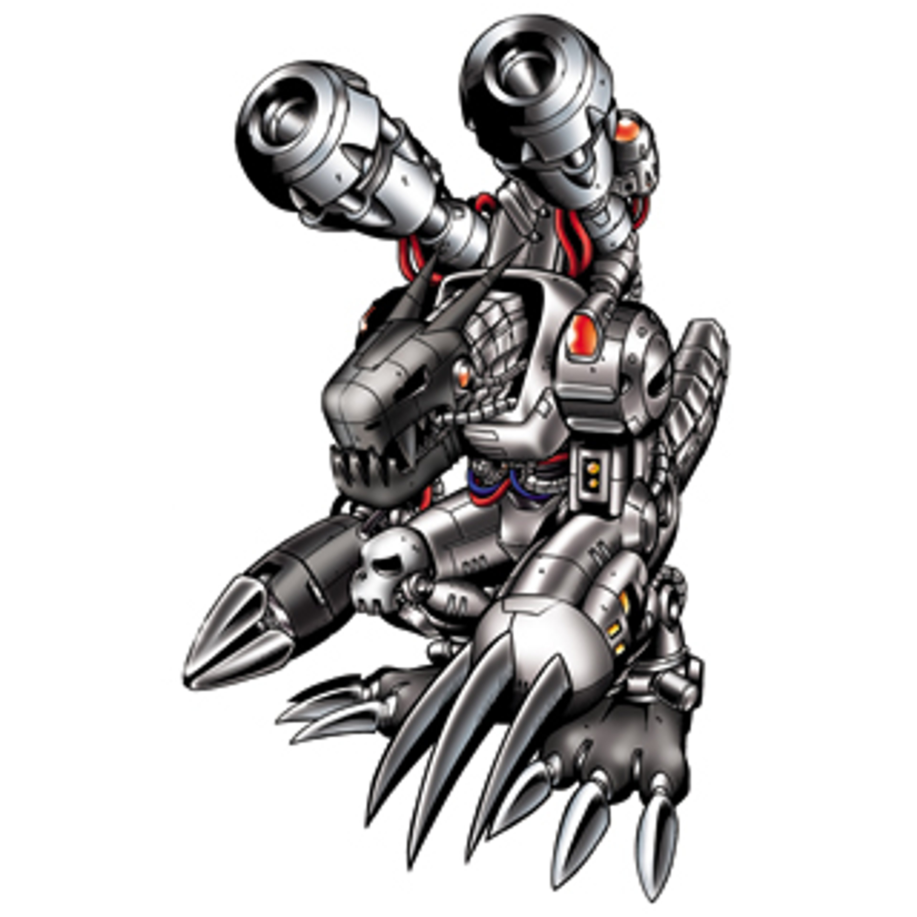 A towering, mechanical Digimon character named Machinedramon