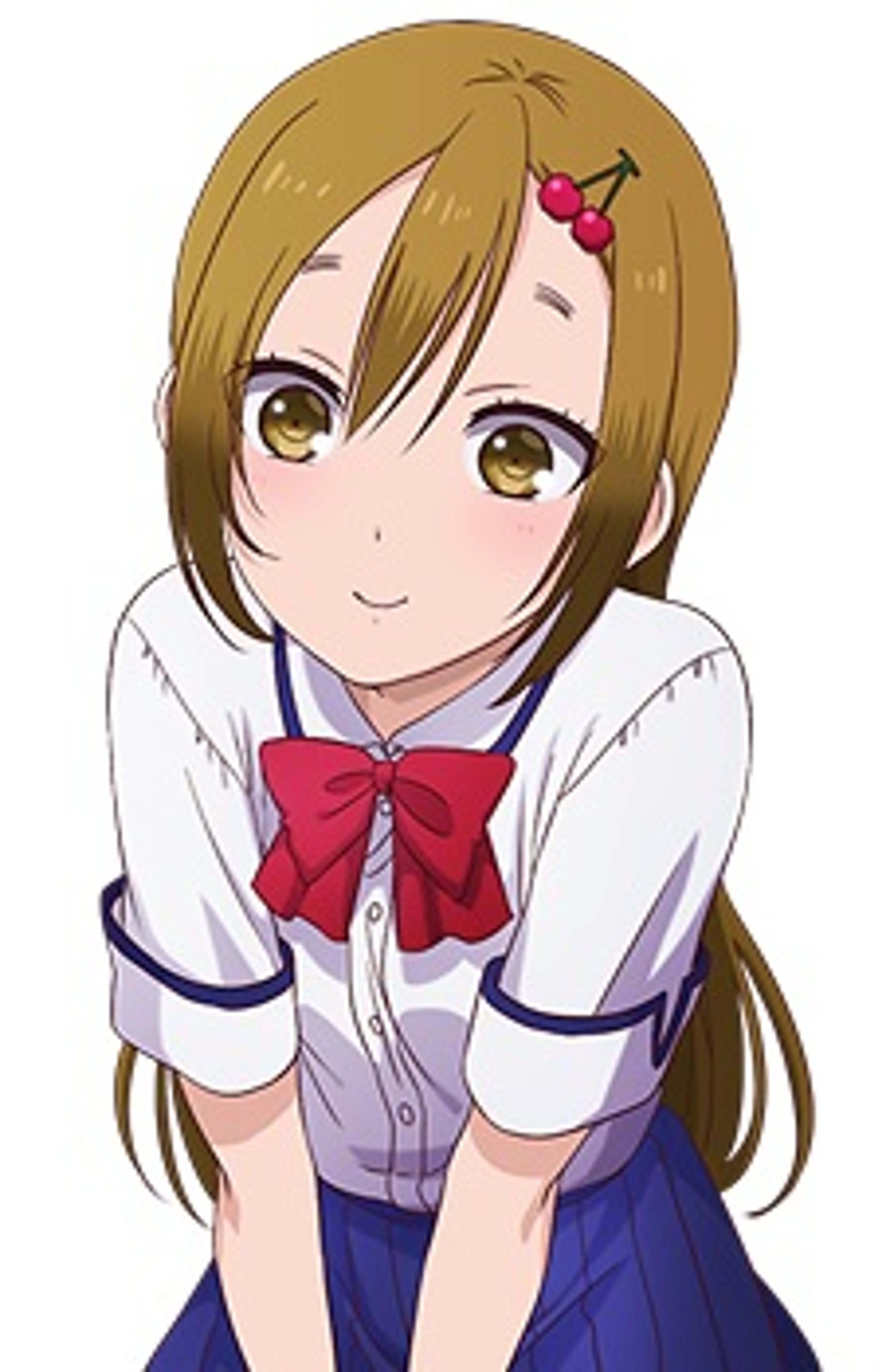 A shy, brown-haired high school girl in a school uniform