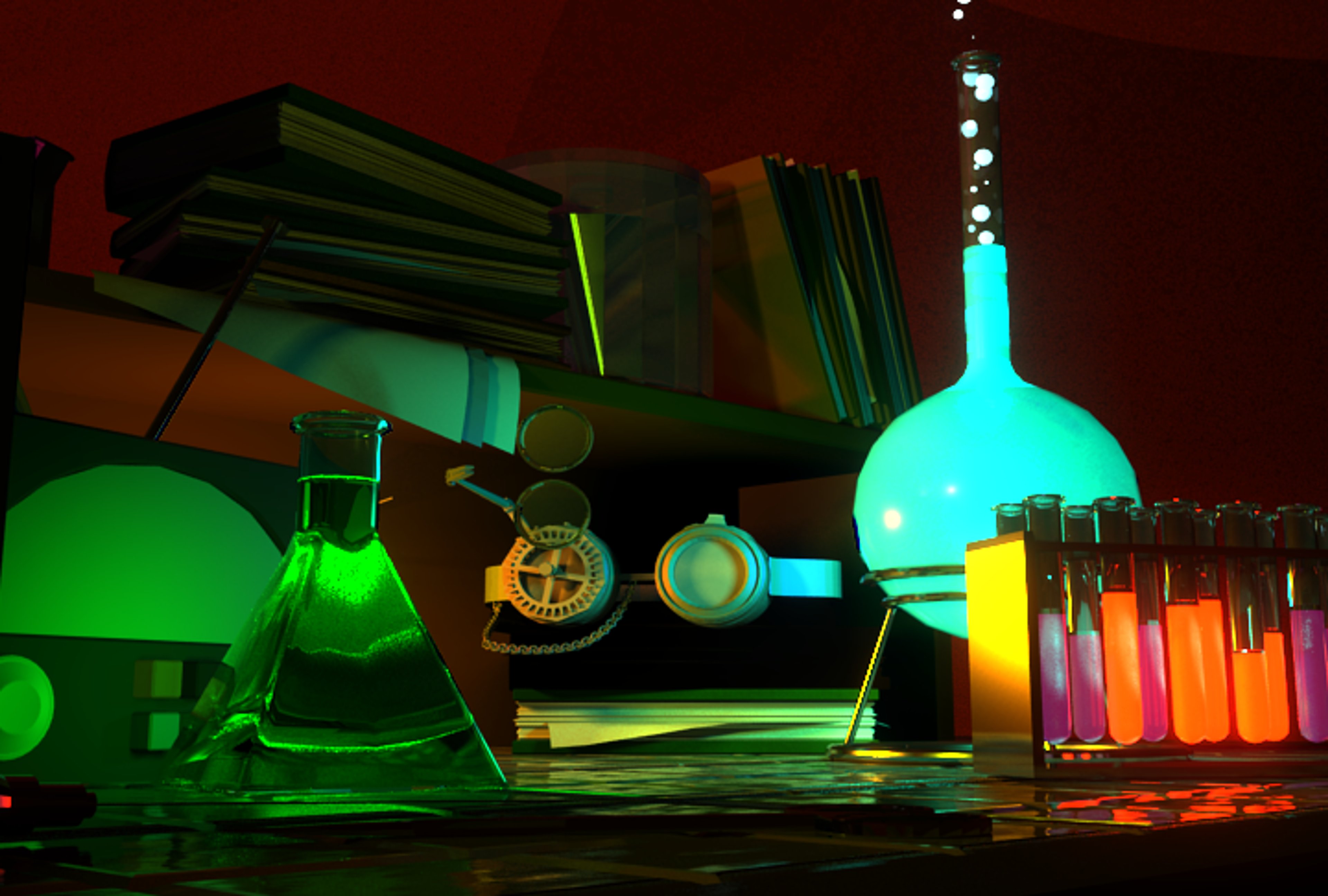 Female scientist in laboratory with purple goggles