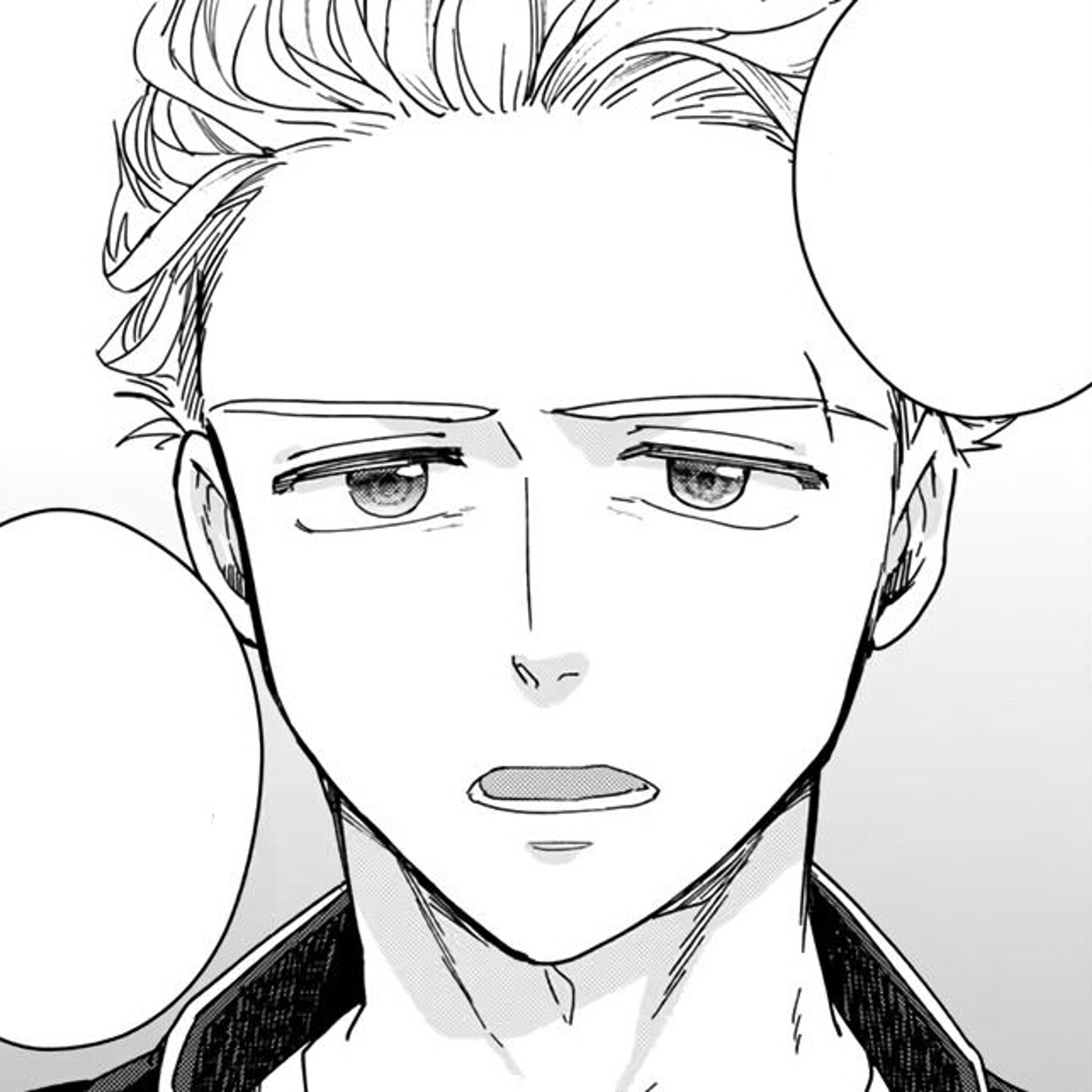 A young man with white hair and gray eyes wearing a school uniform