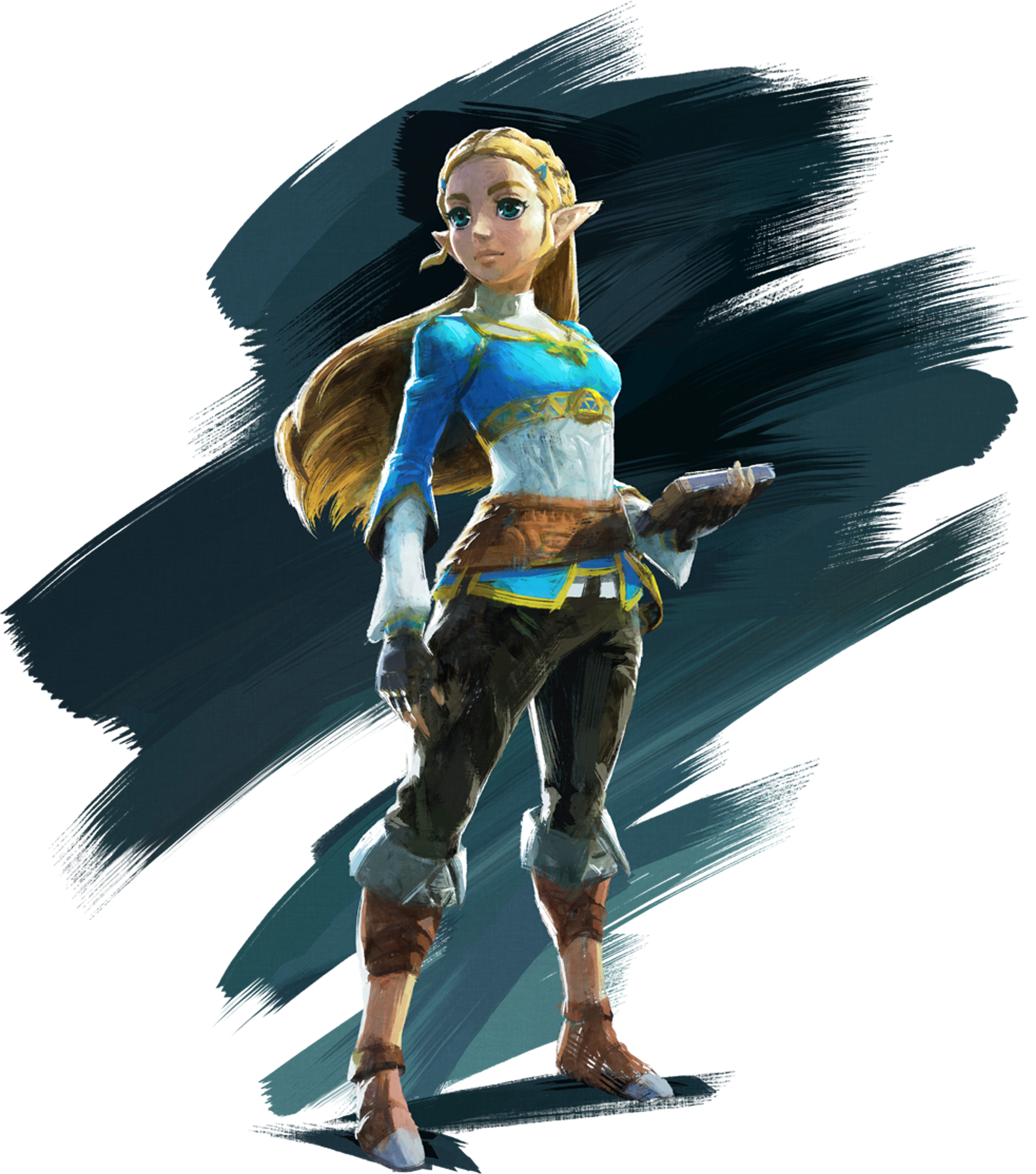 A female character with long blonde hair, wearing a blue and white outfit, holding a sword.