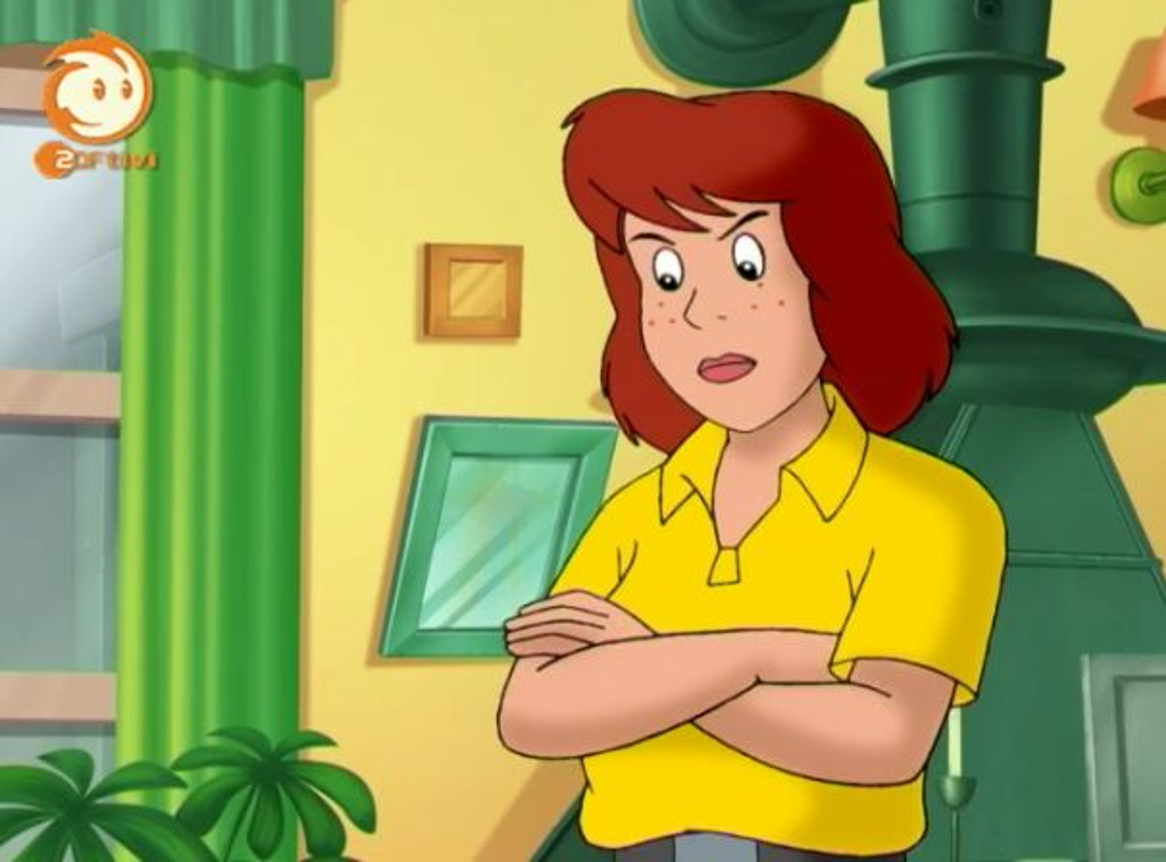 An animated female character with red hair and a yellow shirt, looking concerned or frustrated.