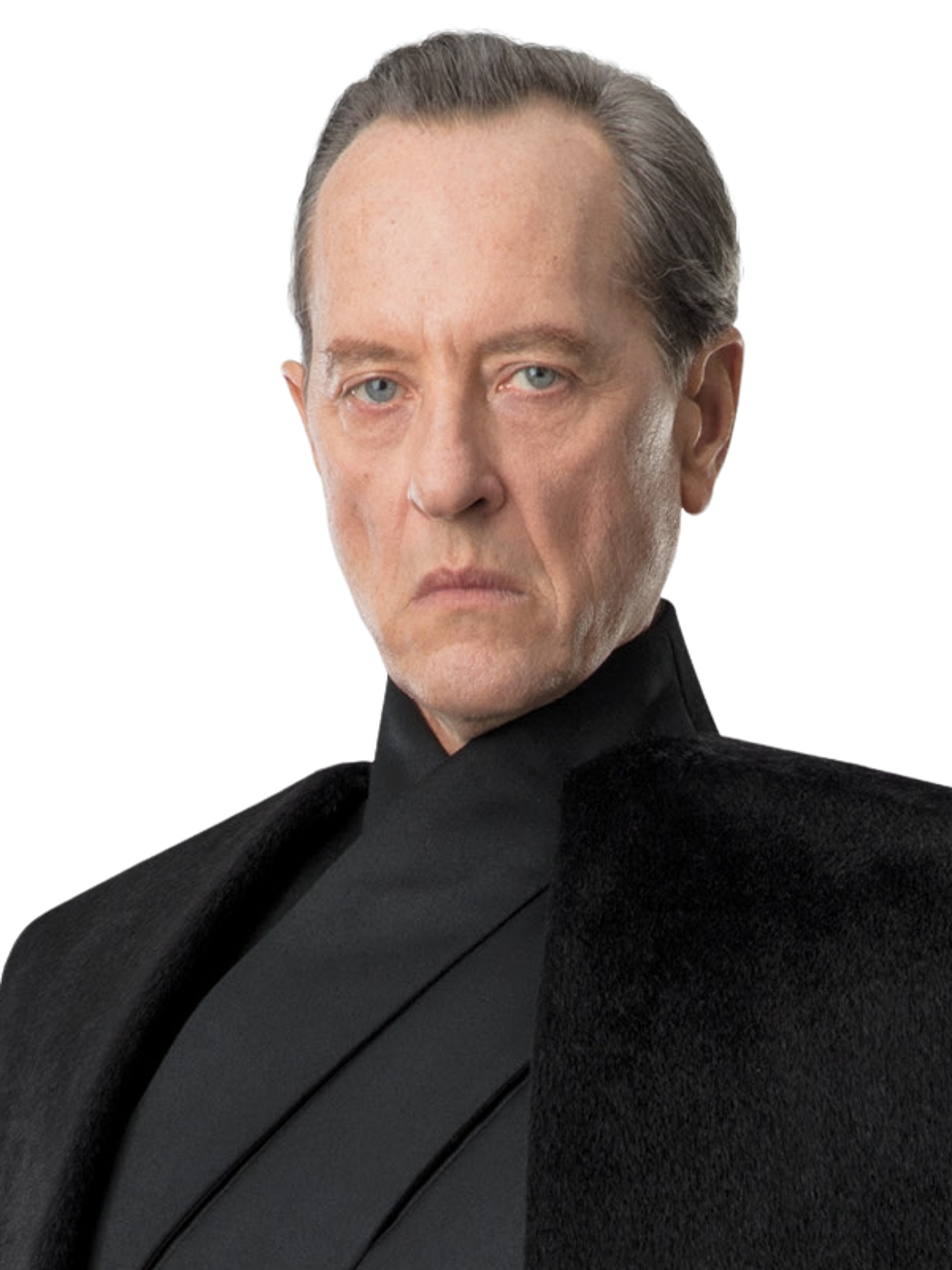 A serious-looking middle-aged man in a black military uniform