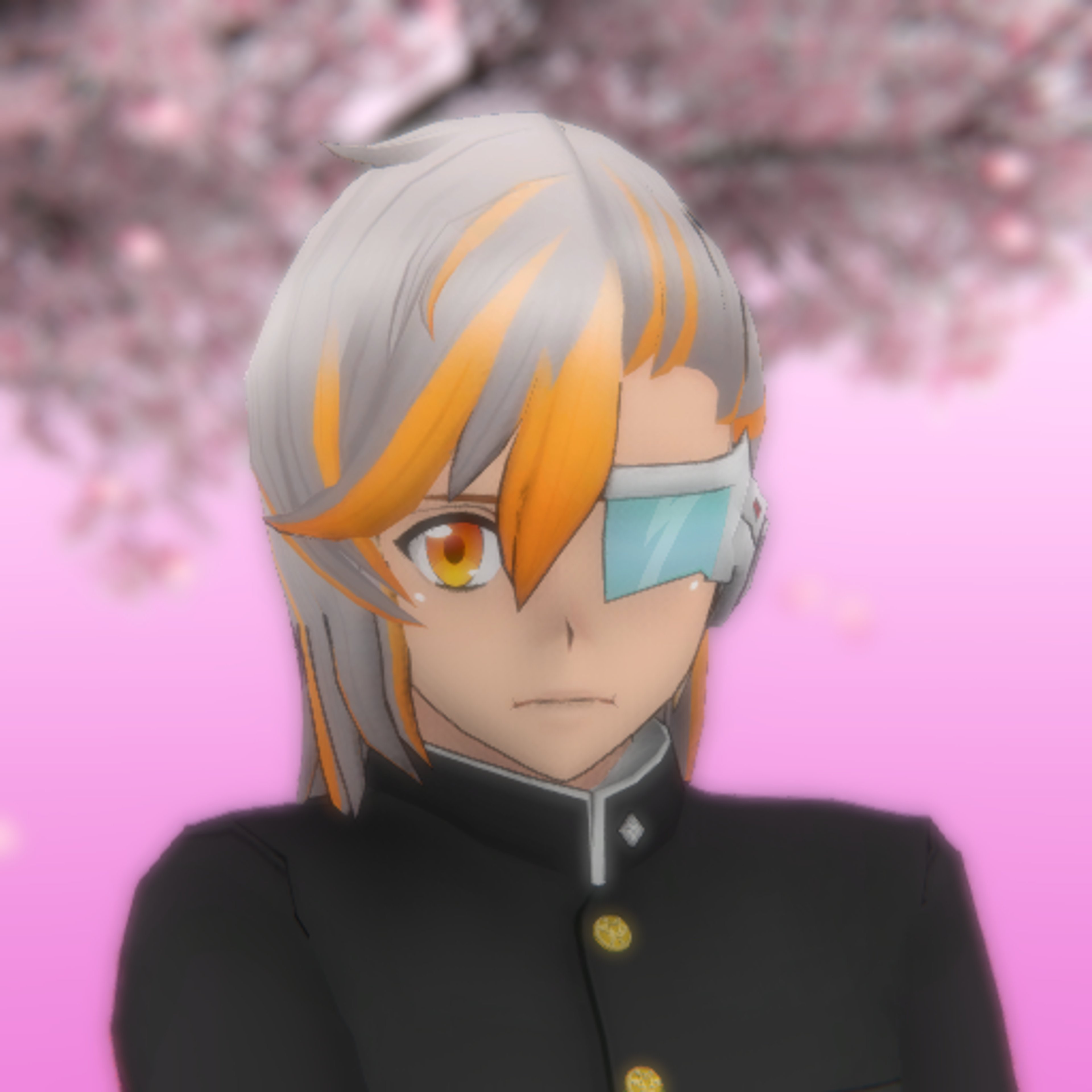 A young man with gray and orange hair wearing an AR visor