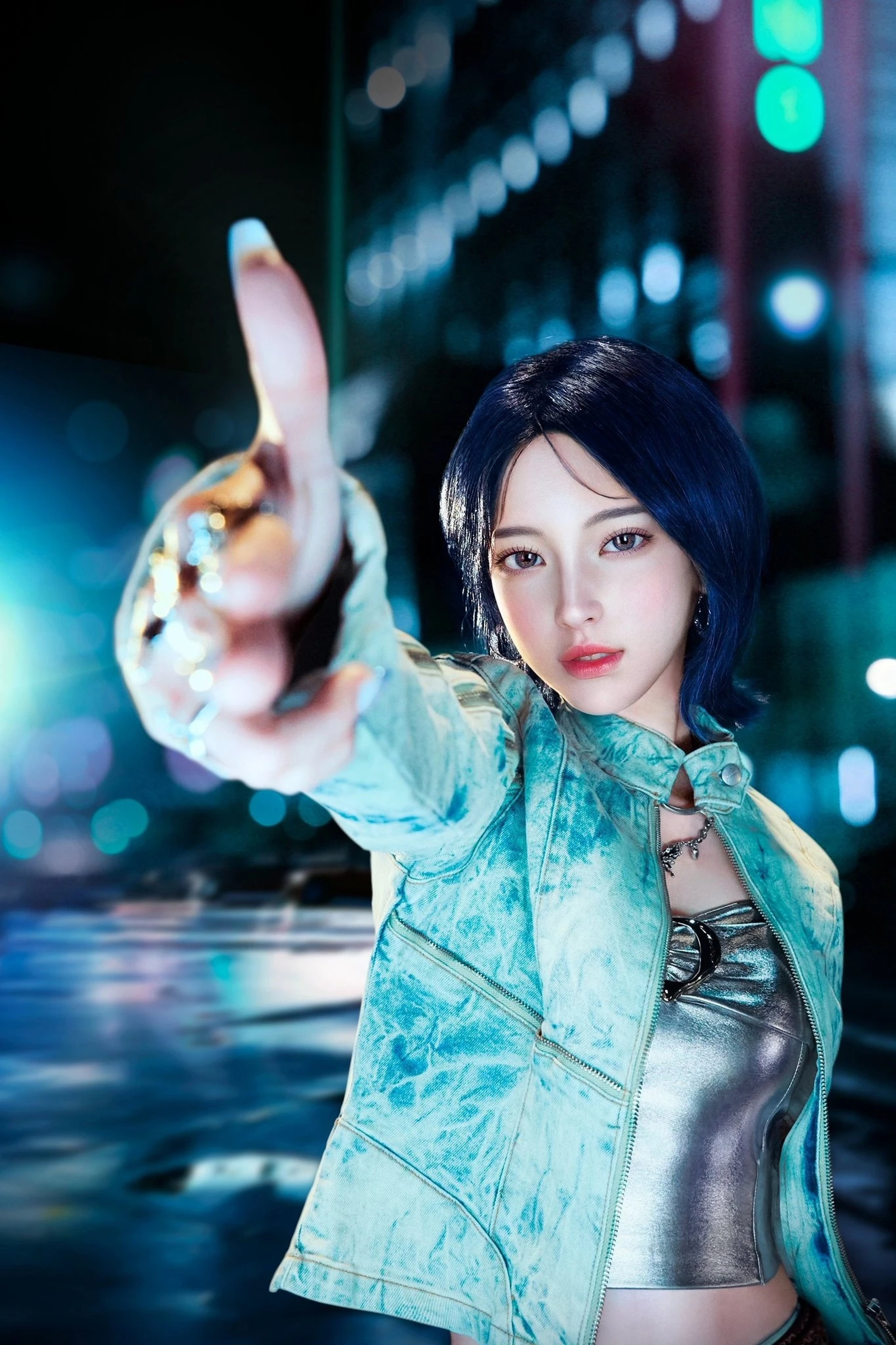 Nævis, a purple-haired AI system with gray eyes