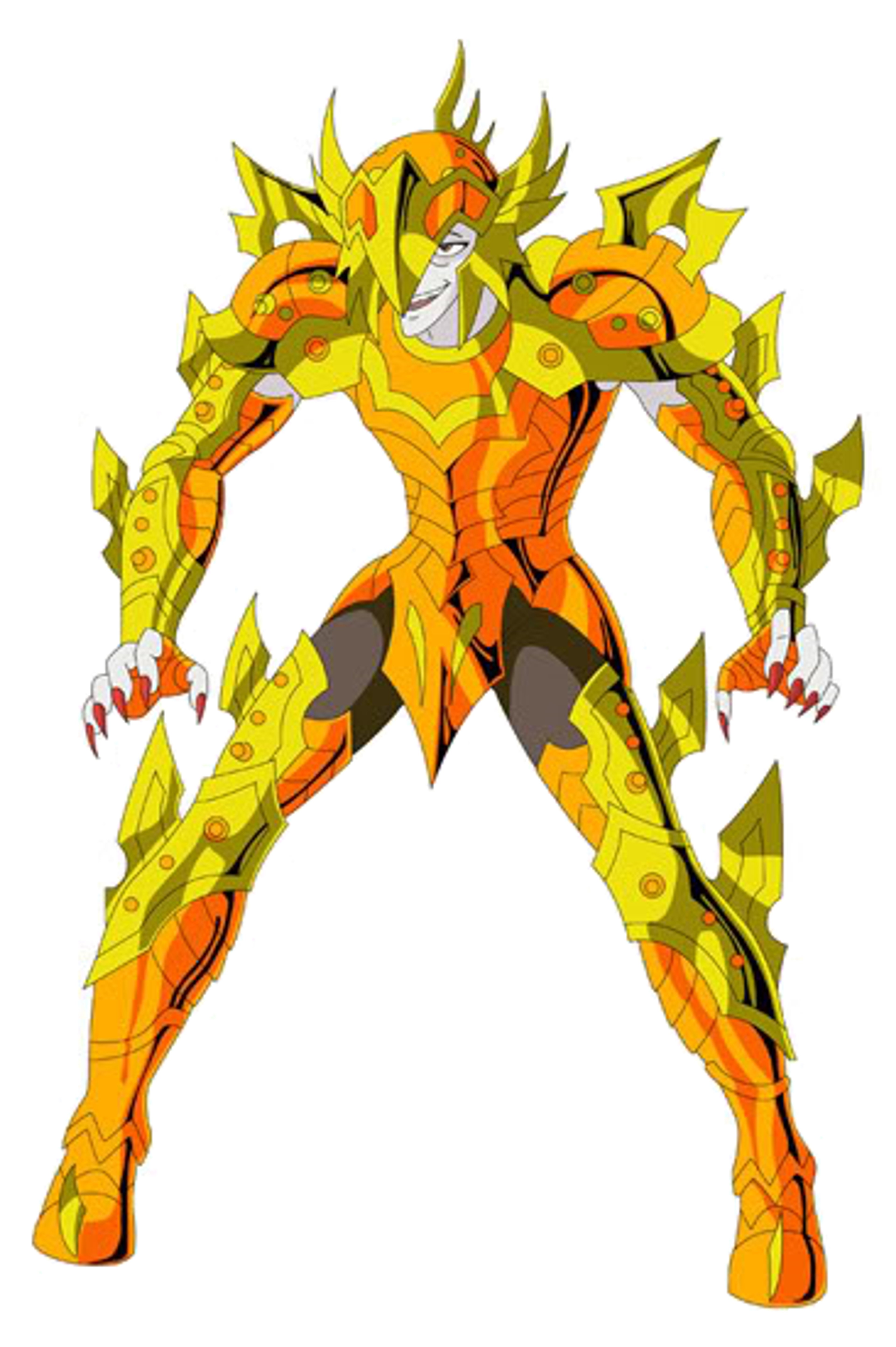 A fantastical, armored male character in an aggressive, battle-ready stance.