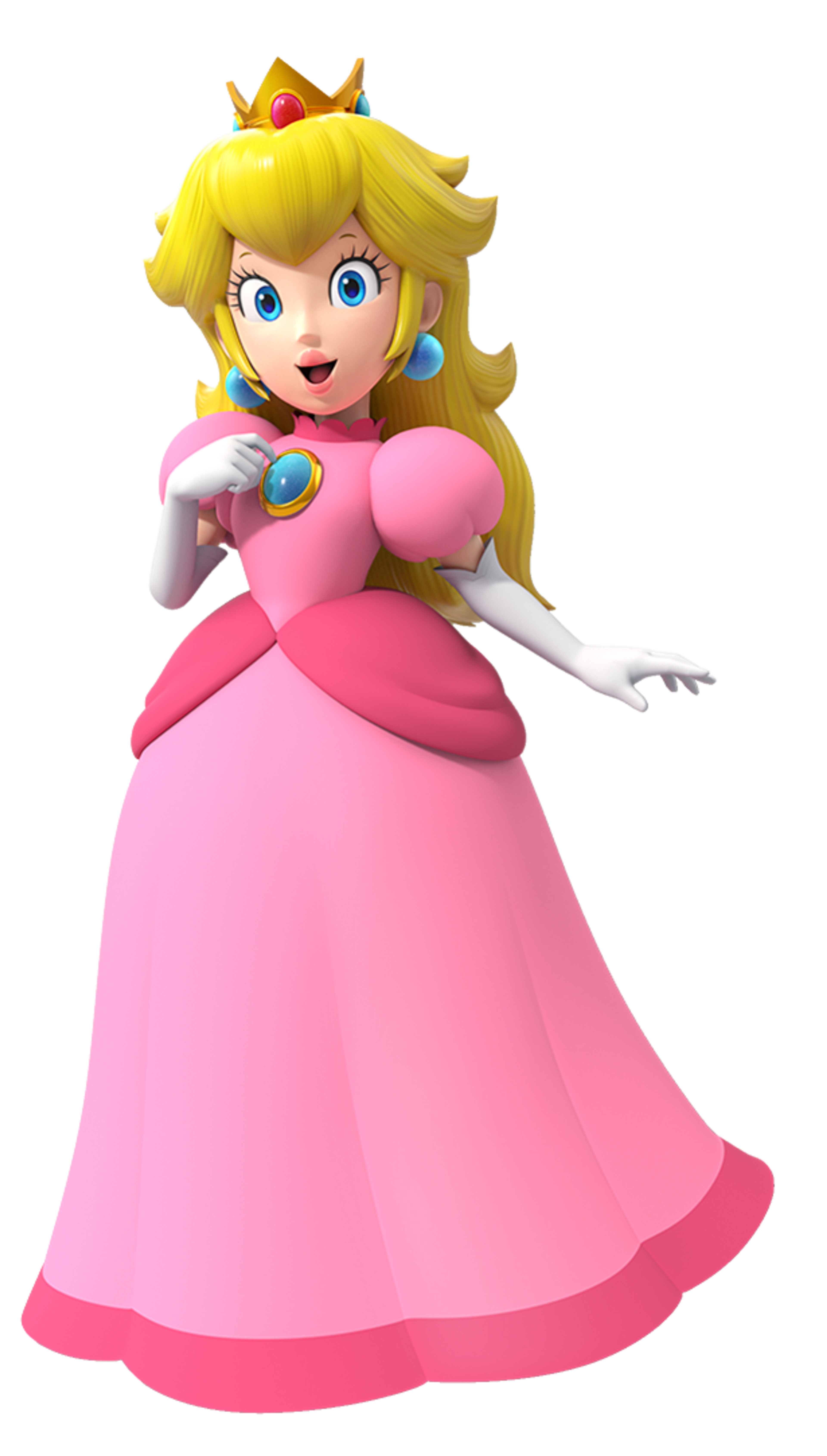 A female character in a pink princess dress with a crown on her head