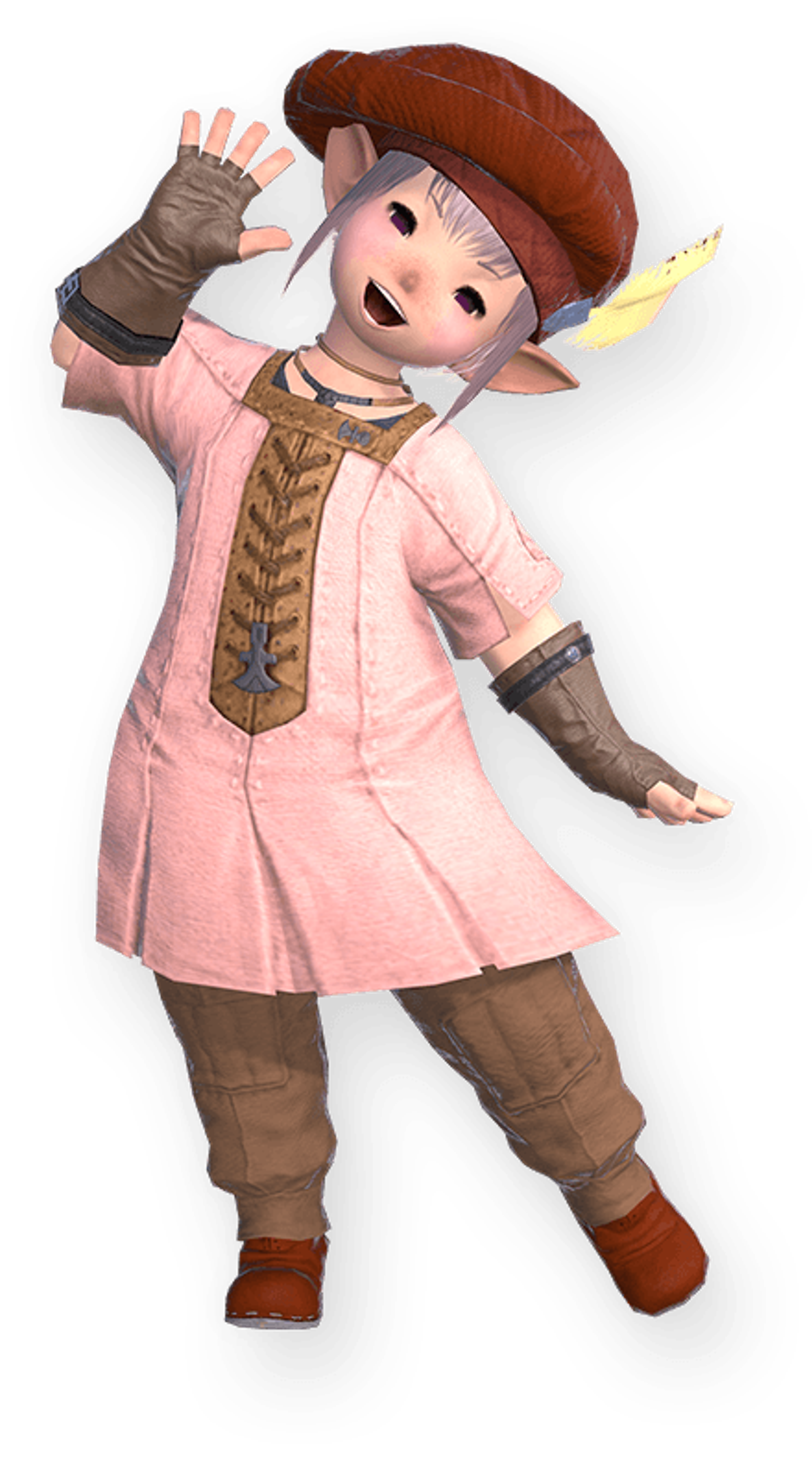 A small, childlike character with a pink outfit and short brown hair