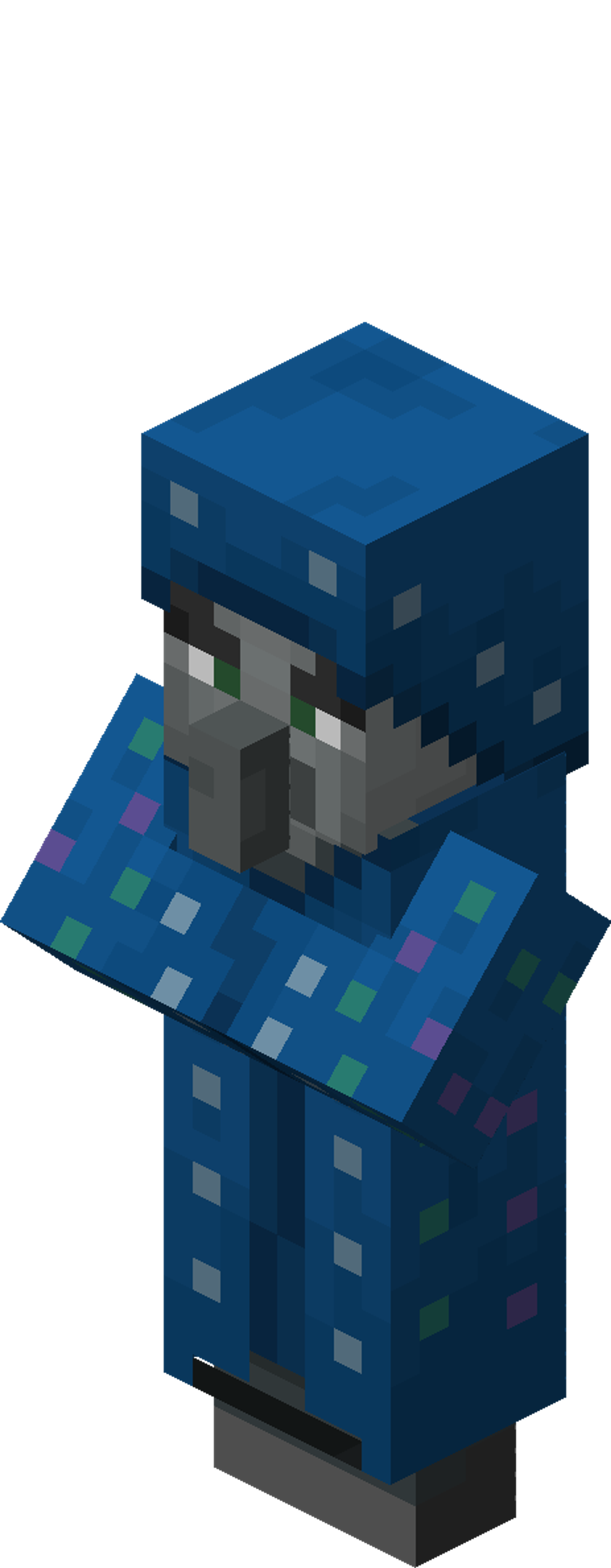Minecraft Illager archer in blue robe with magical abilities