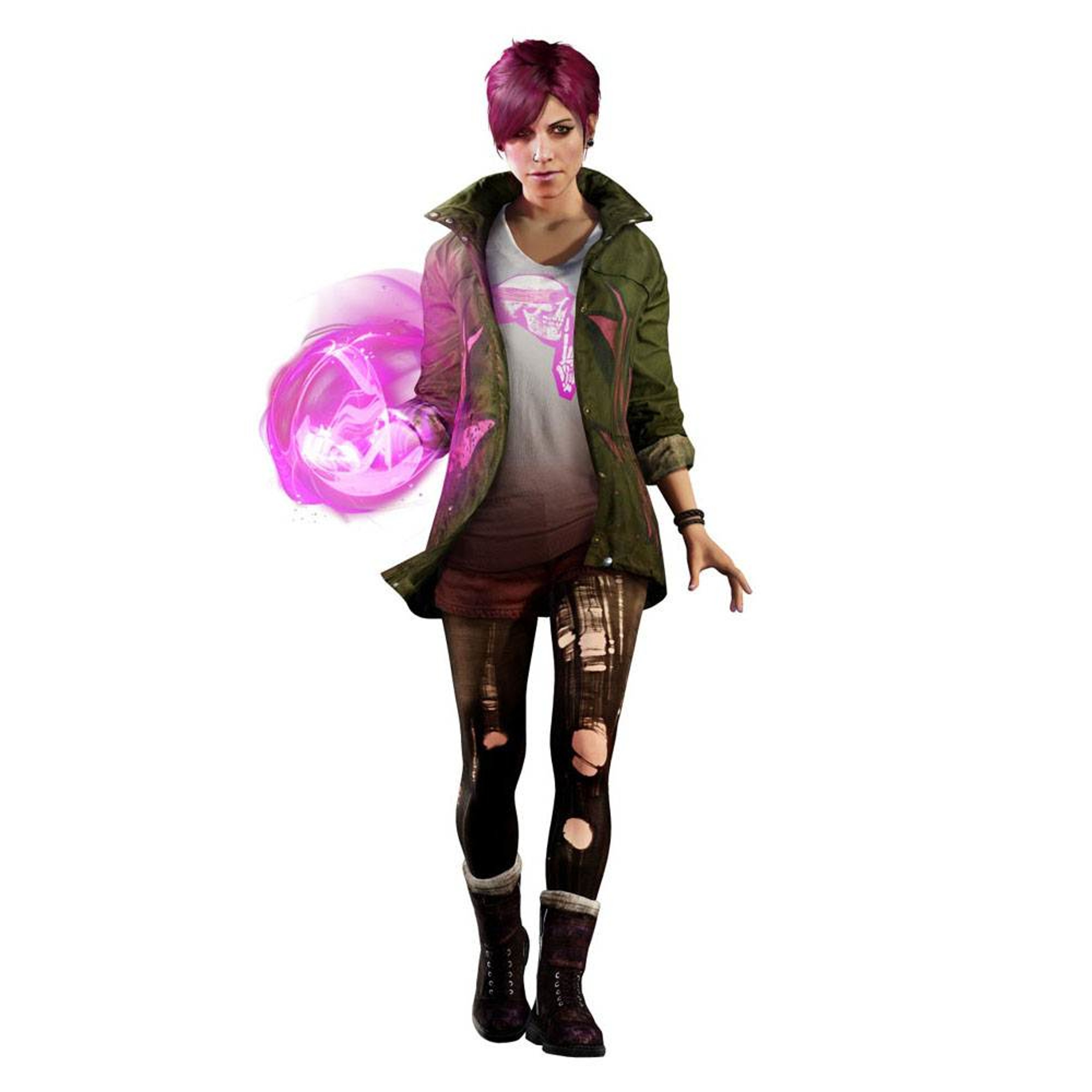 A young woman with pink hair holding a glowing pink energy orb