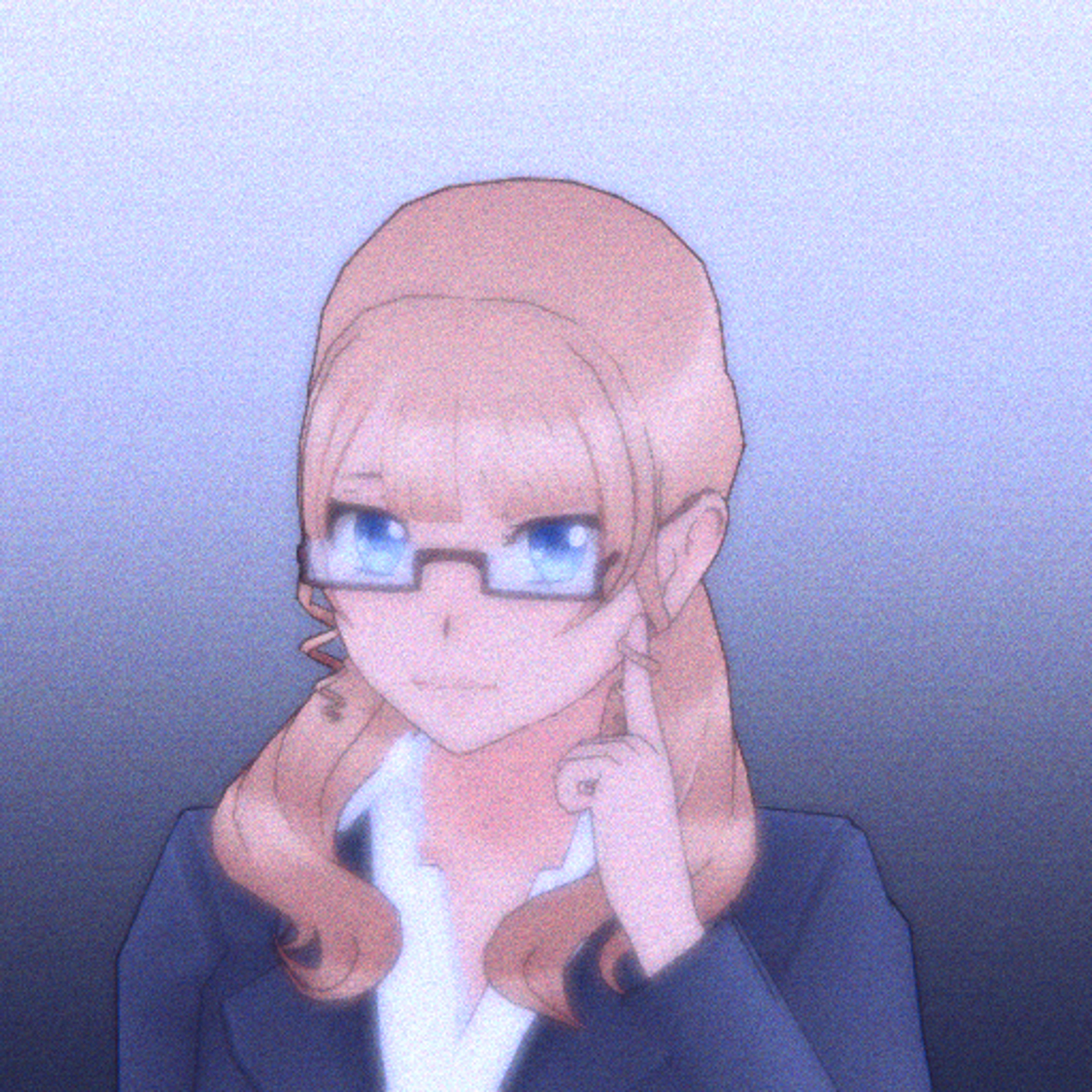 An anime-style character in a school uniform with a serious expression