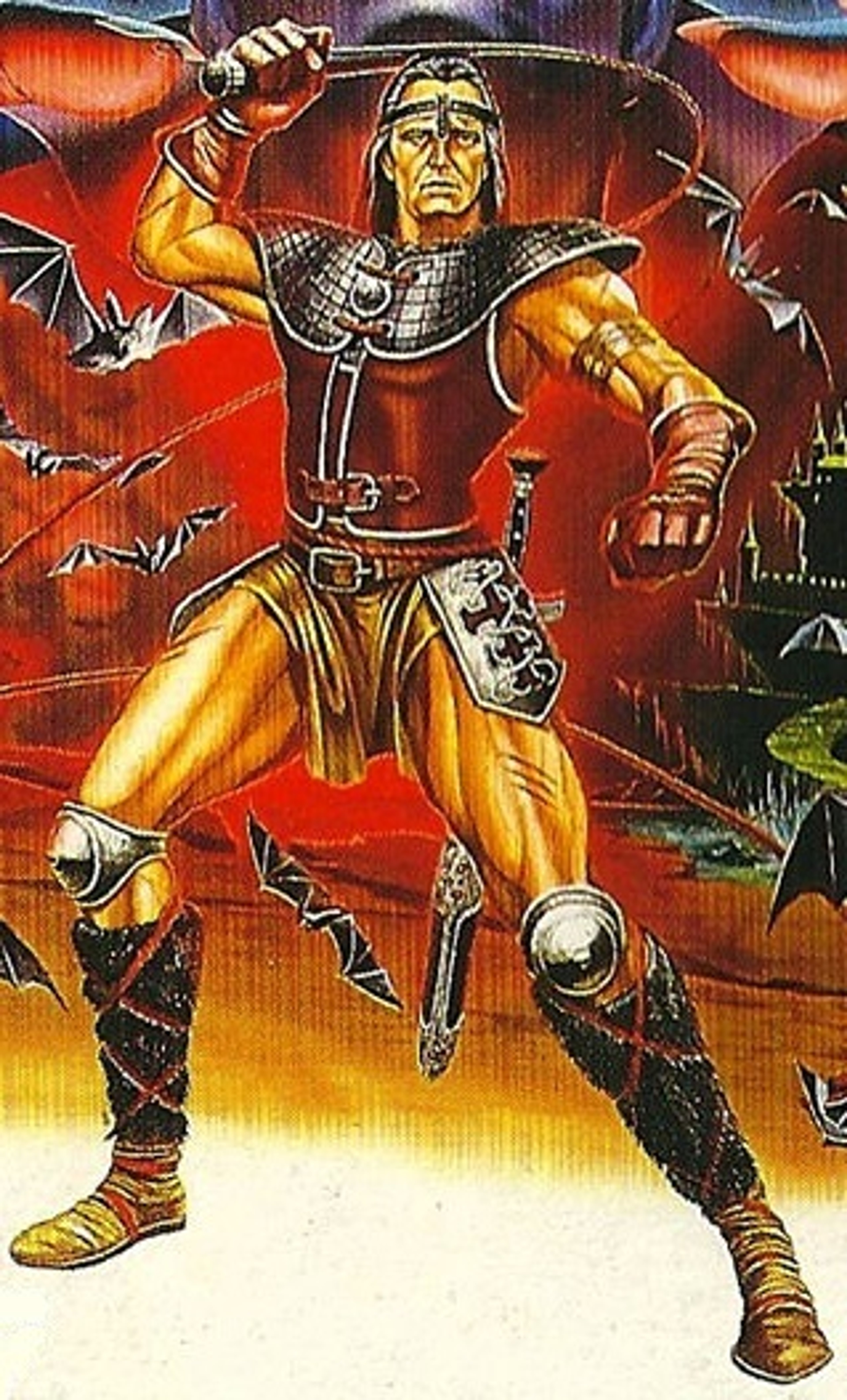 A powerful vampire hunter from the Castlevania universe, wielding a whip and standing ready to battle supernatural forces.