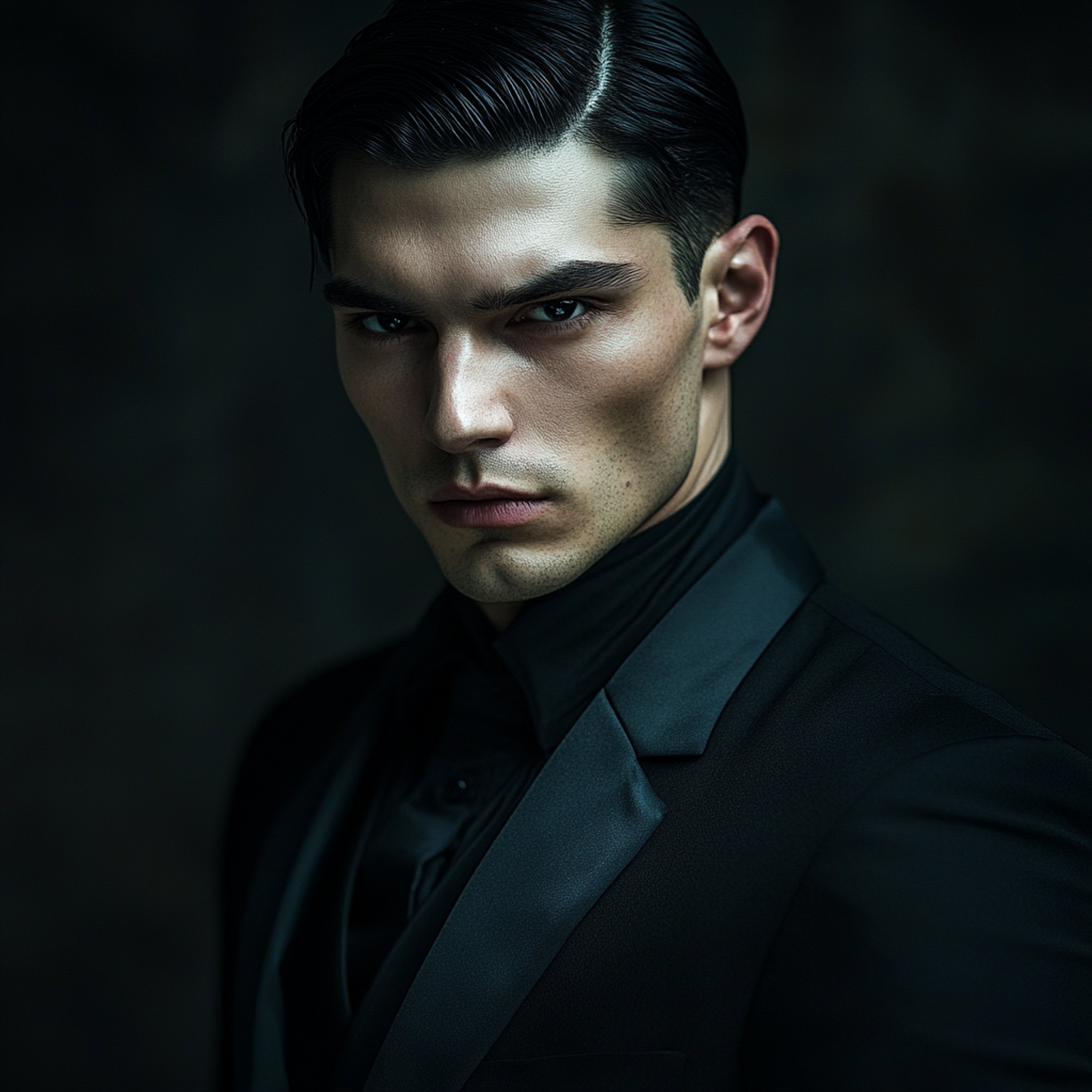 A serious-looking young man in a dark suit