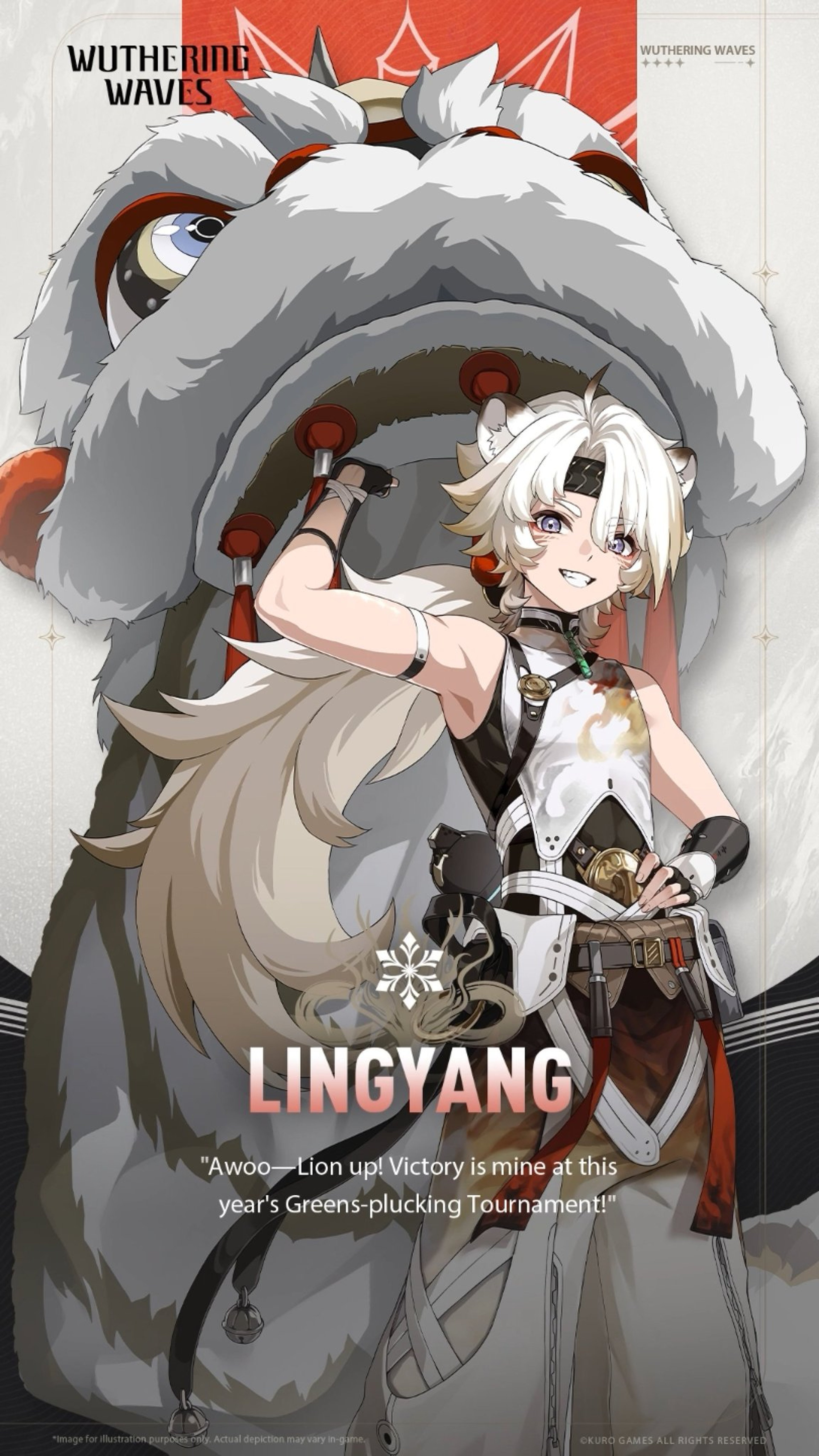 An anime-style character named Lingyang standing in front of a large gray creature.