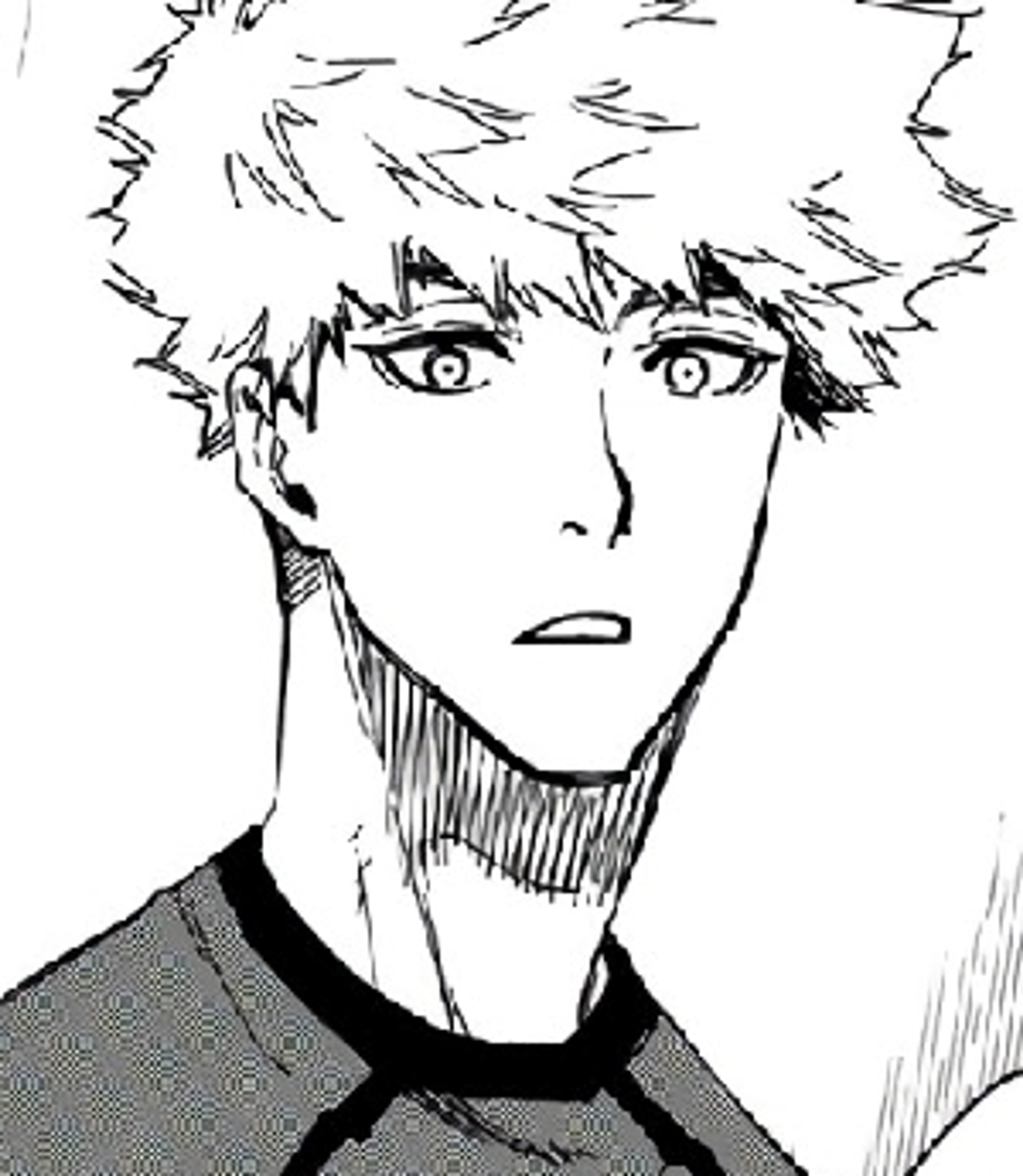 A young, muscular anime-style character with spiky light hair and intense eyes