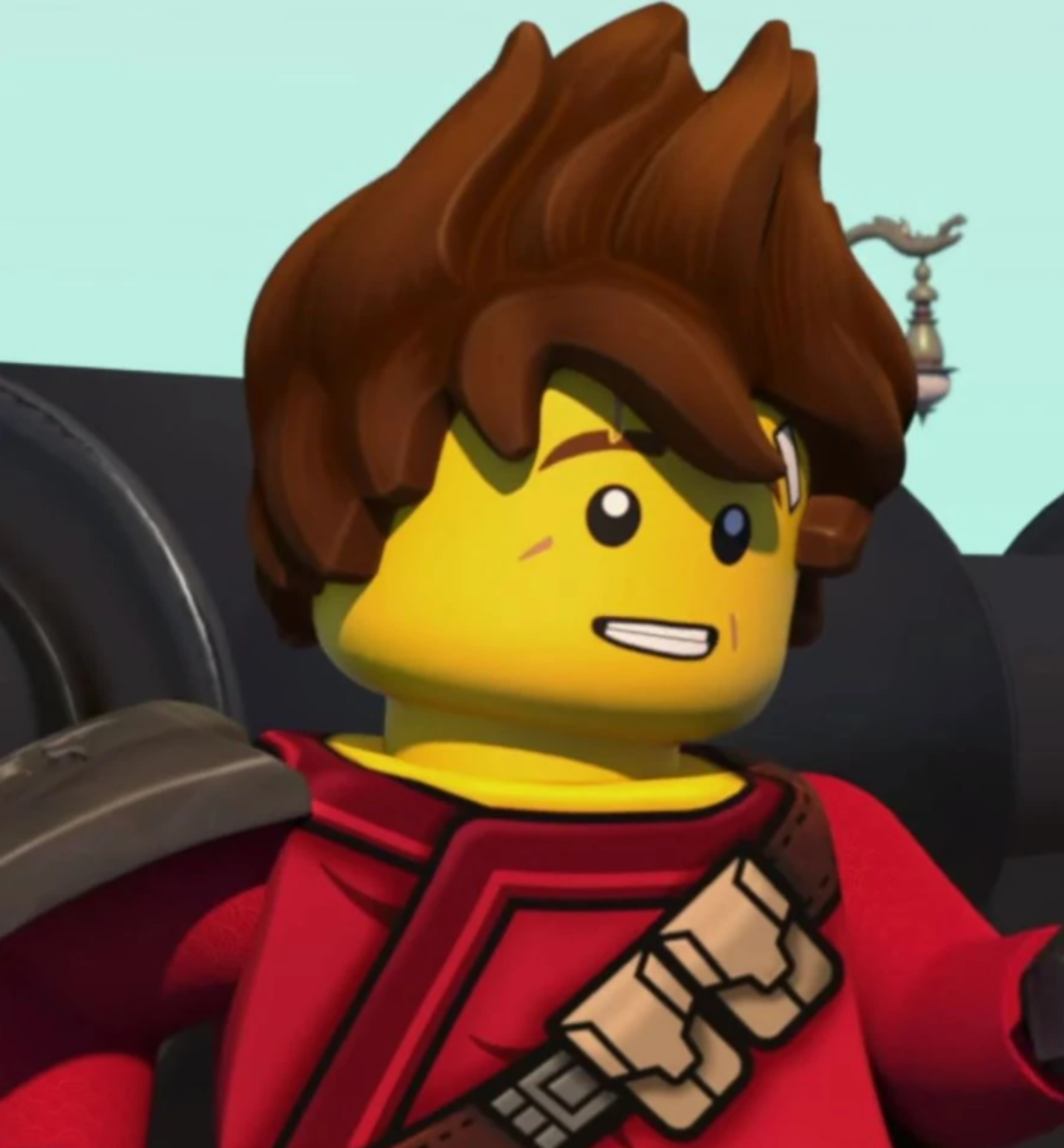 A male ninja character with brown spiky hair wearing a red outfit and in a fighting stance.