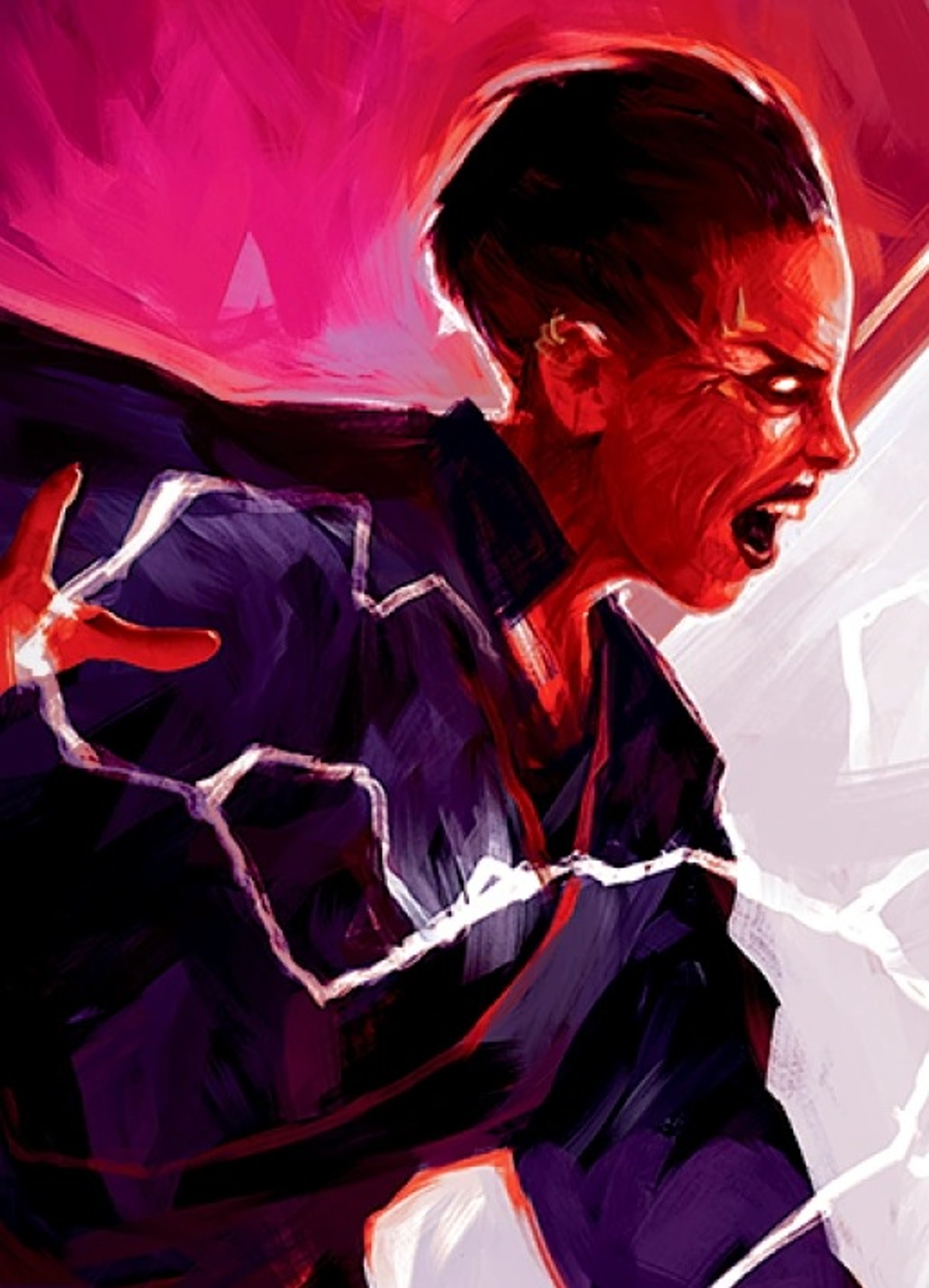 A powerful Sith Lord with pale red skin and glowing yellow eyes, wielding a red lightsaber.