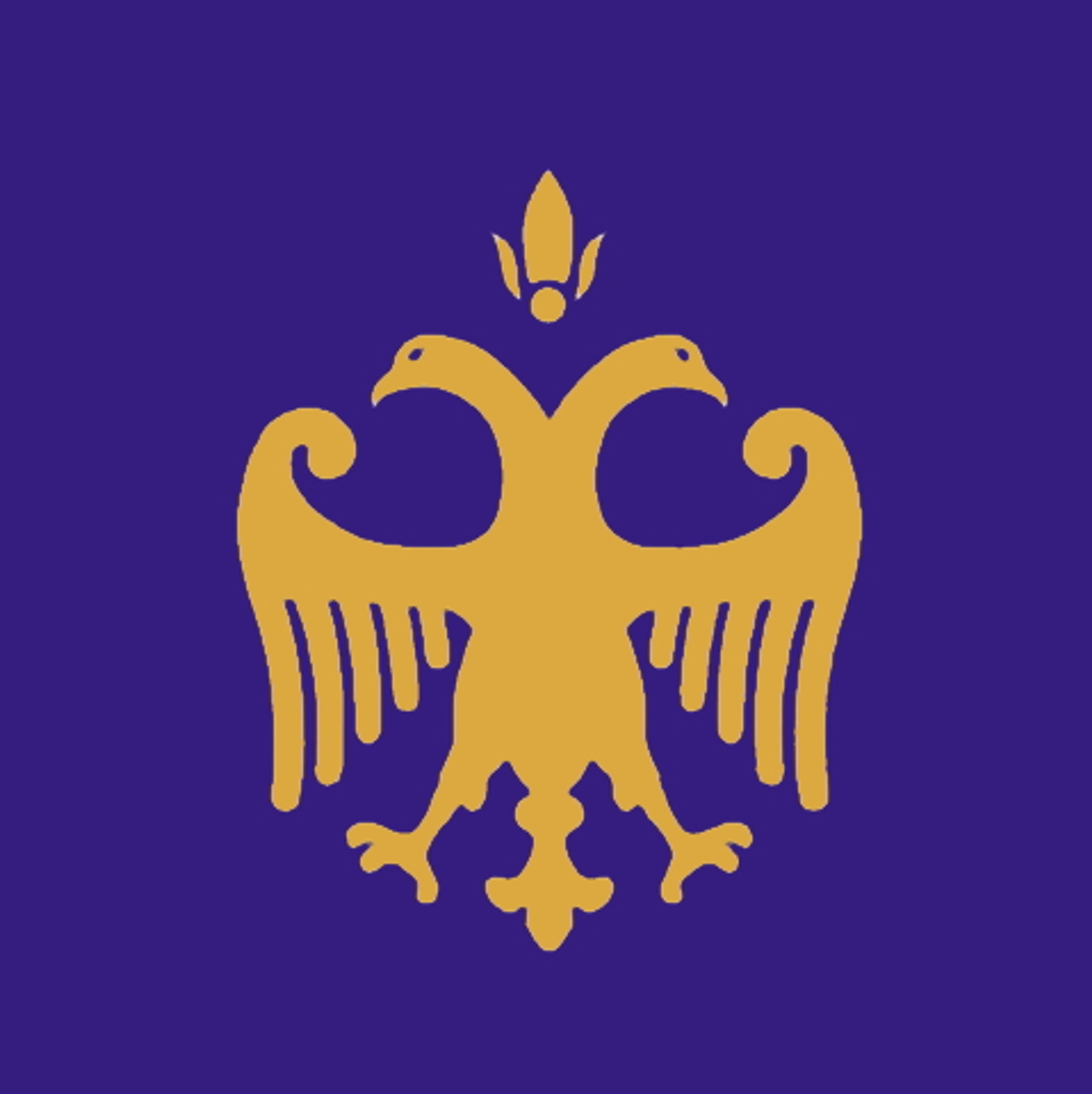 A woman in purple-trimmed military armor with a regal bearing, holding a shield with a family crest.