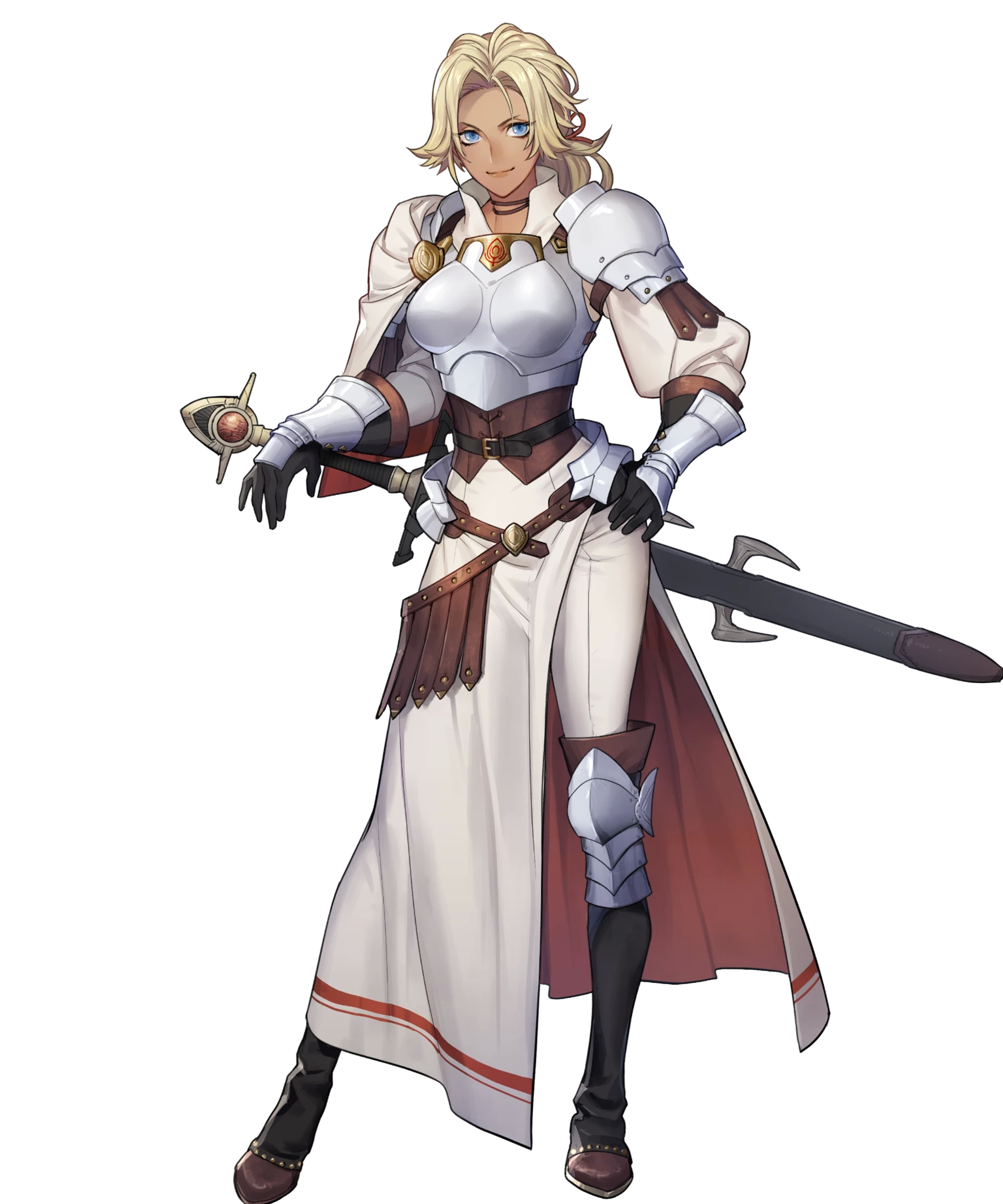 A female knight or warrior character with a sword and determined expression