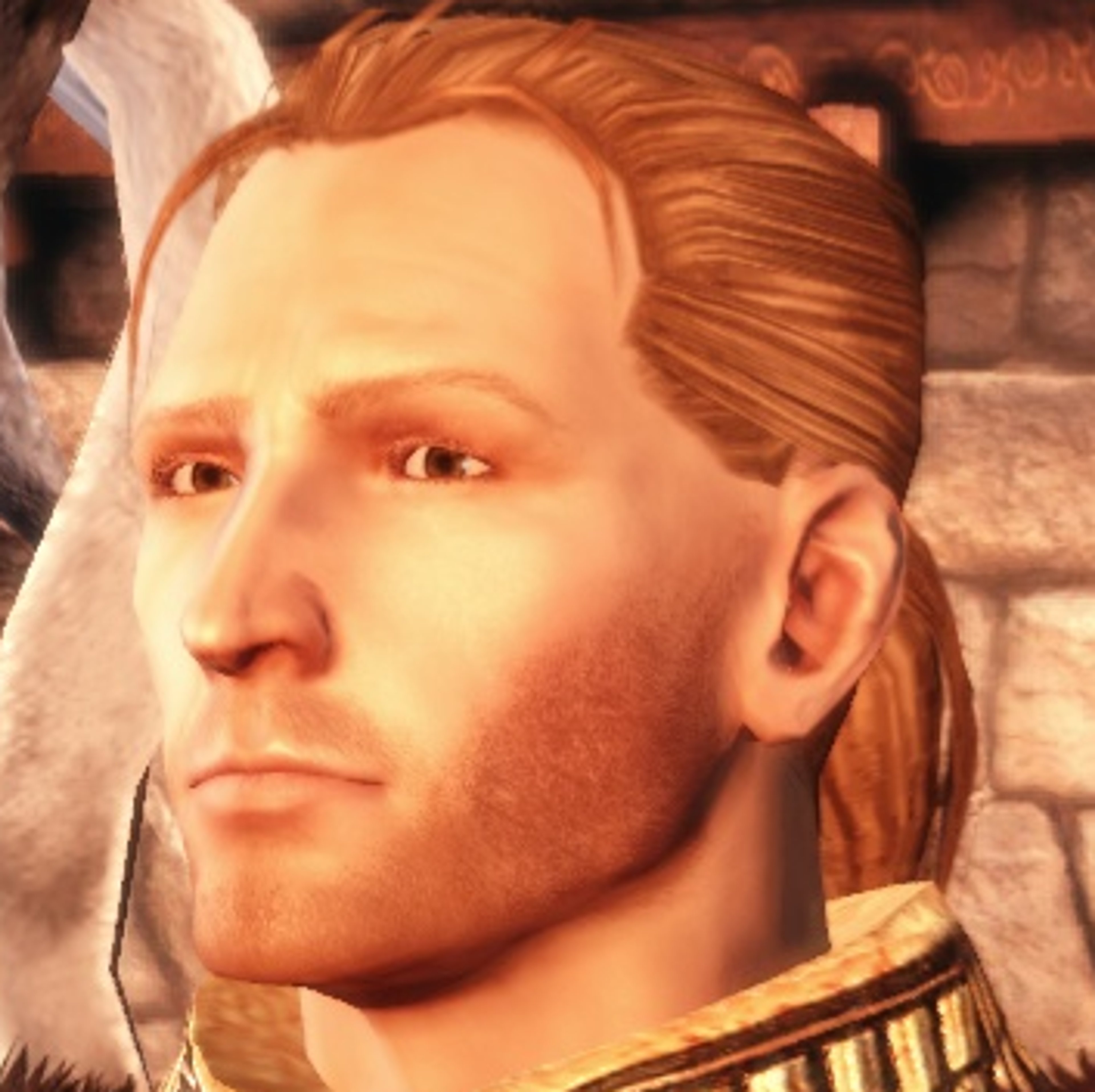A human male character with long blonde hair and a serious expression, wearing a military-style uniform.