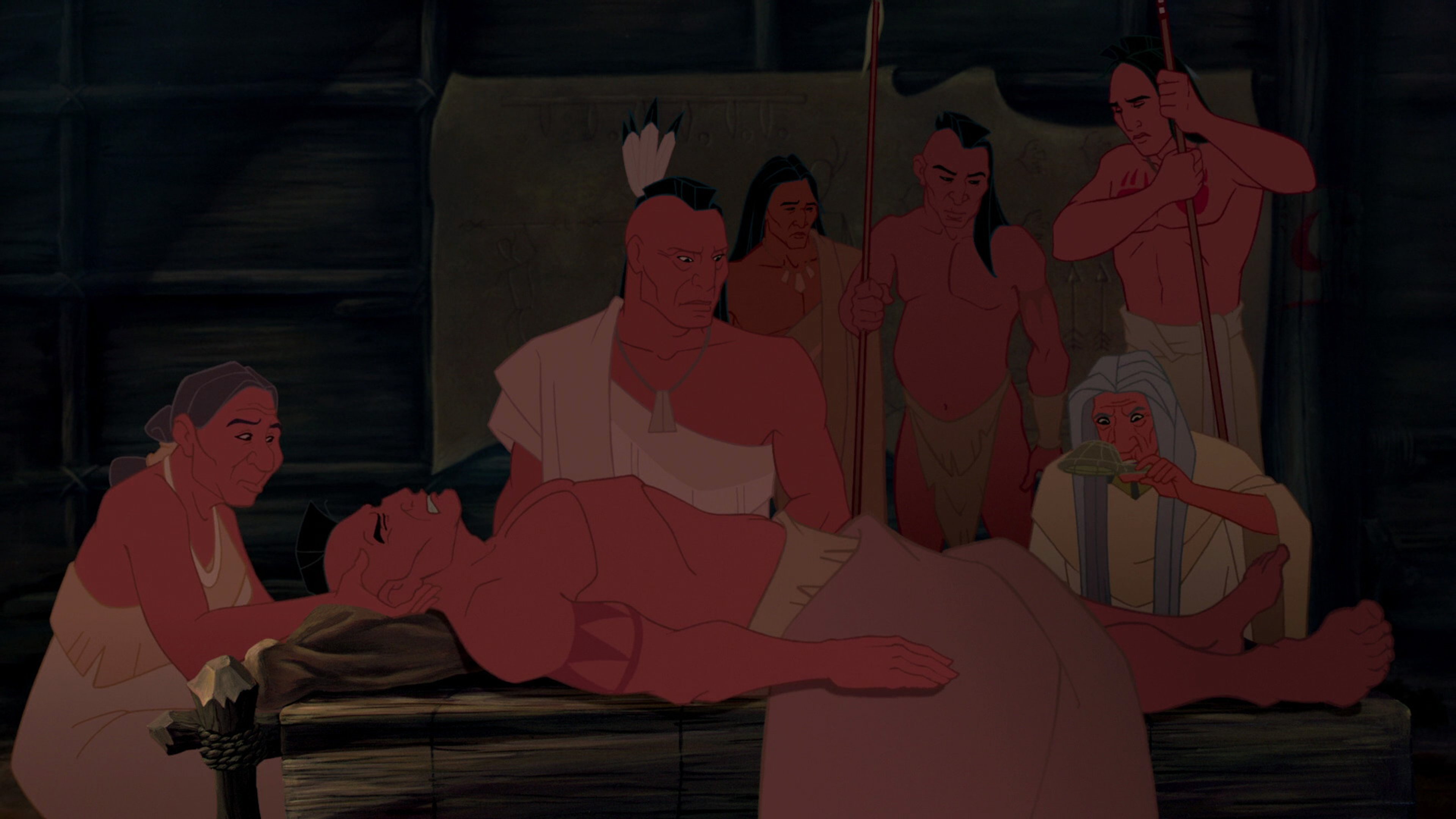 A group of Native American warriors and scouts in a stylized, animated art style