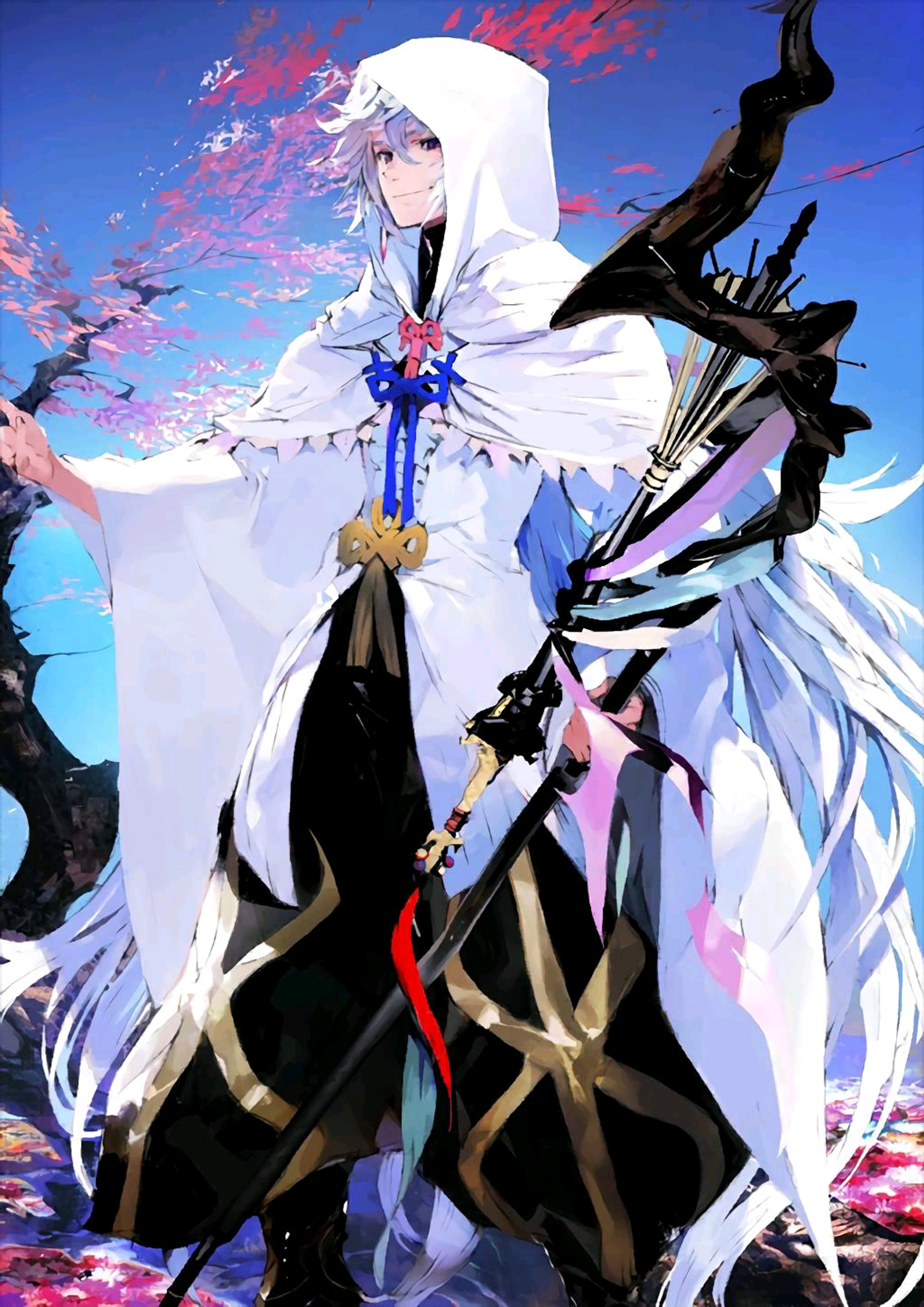 A powerful, magical character with long white hair and an ornate, flowing white cloak holding a staff or scepter.