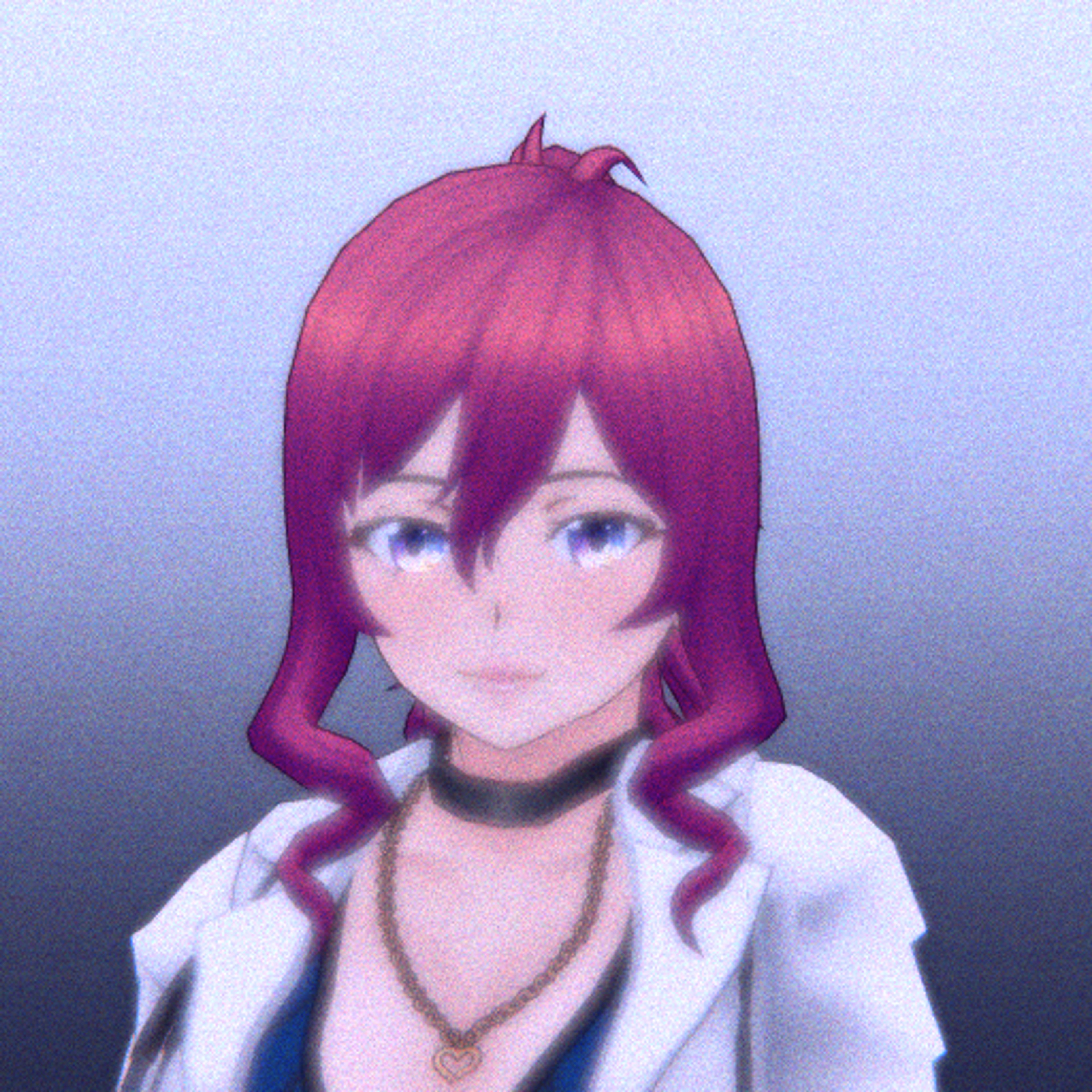 An anime-style character with pink hair wearing a stylish nurse's uniform