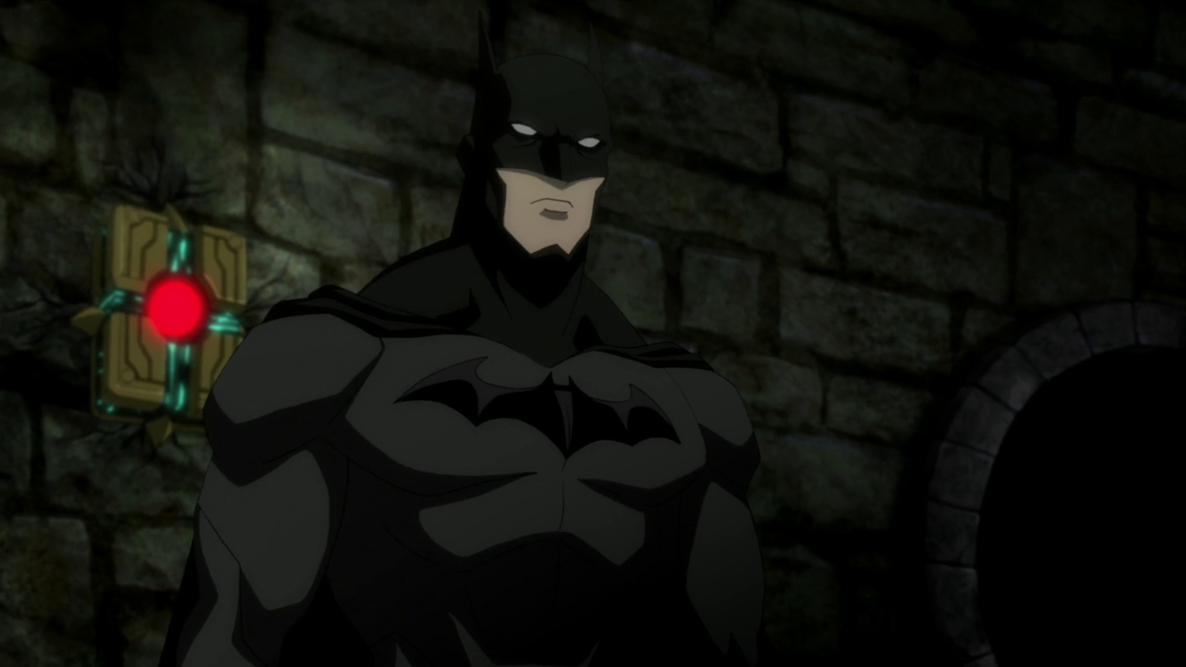 A male character in a black bat-themed costume standing in a dark environment, holding a red rose.