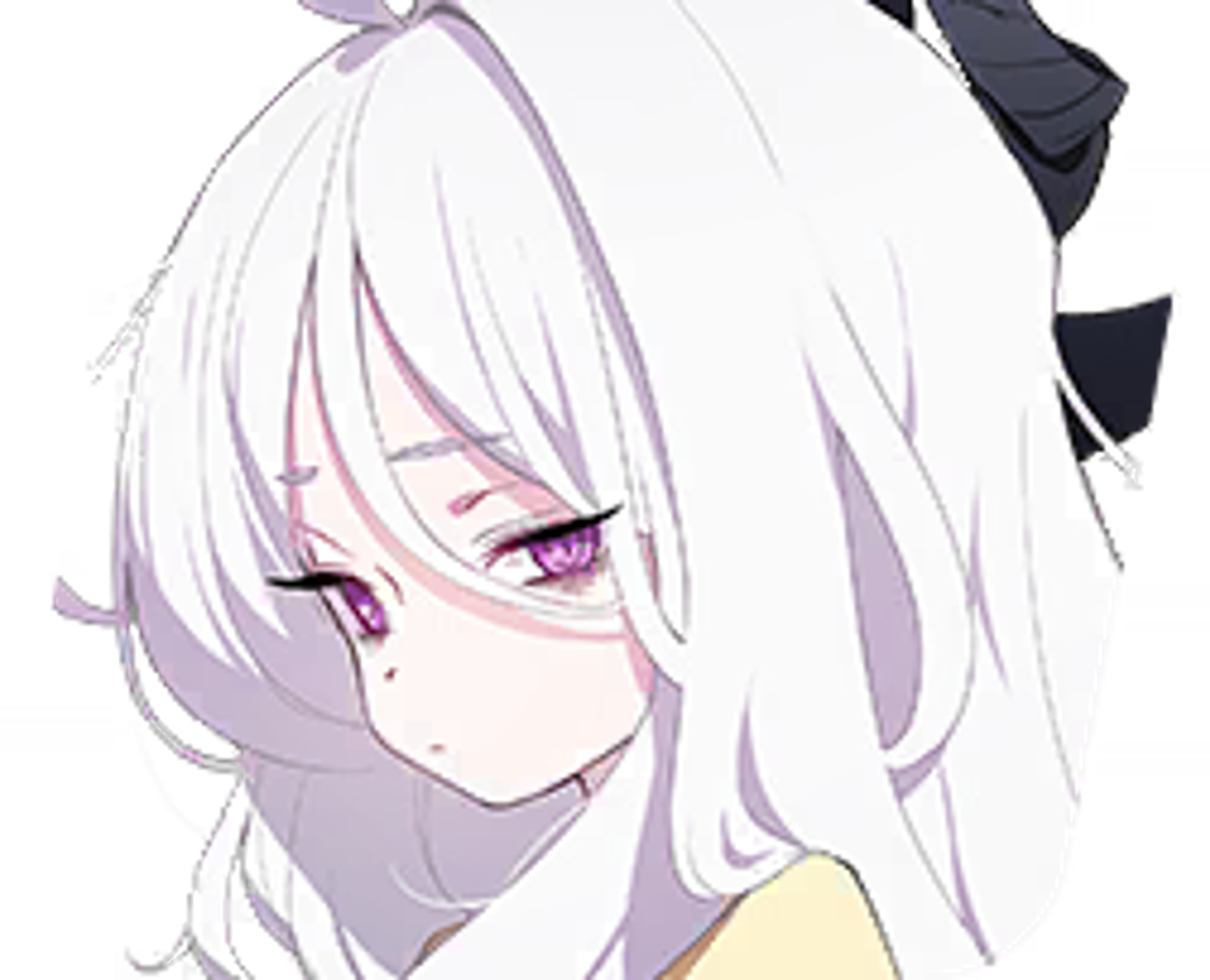 An anime-style character with long, white hair and a kind expression