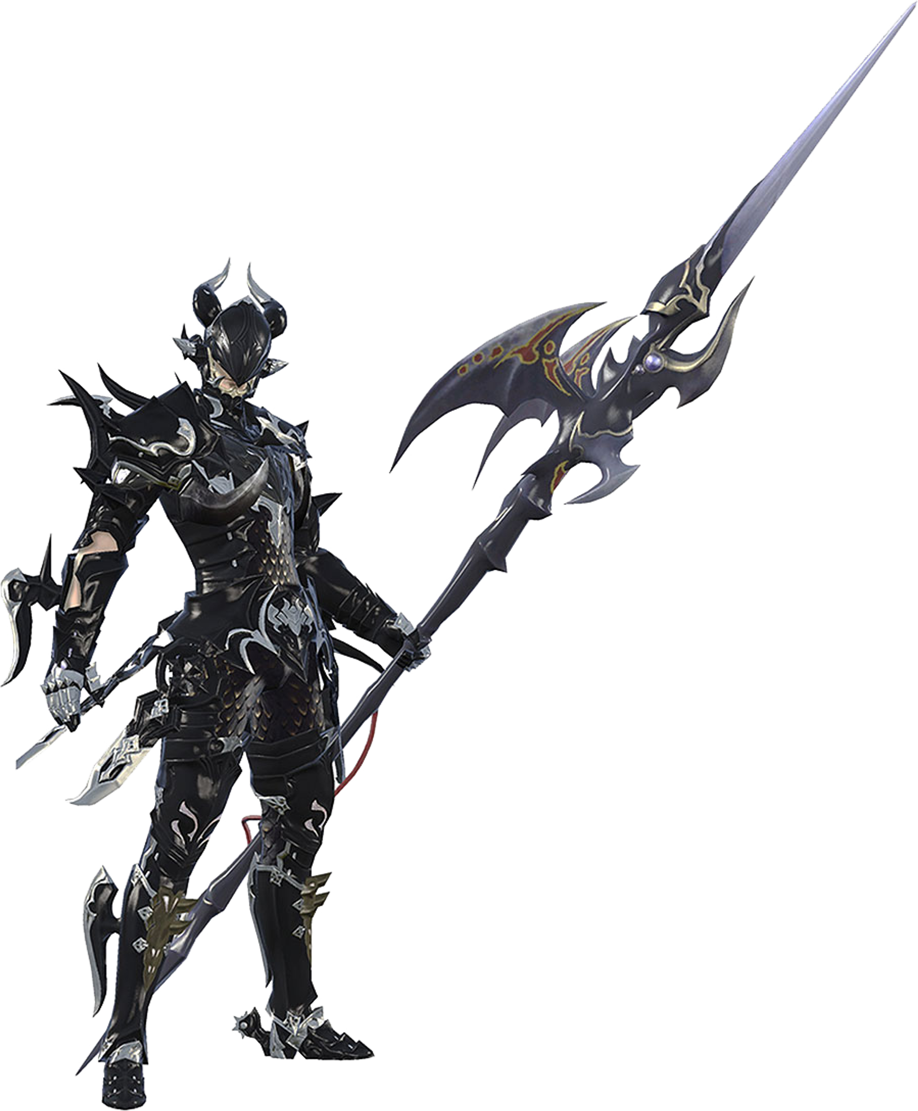 A heavily armored fantasy character wielding a large lance