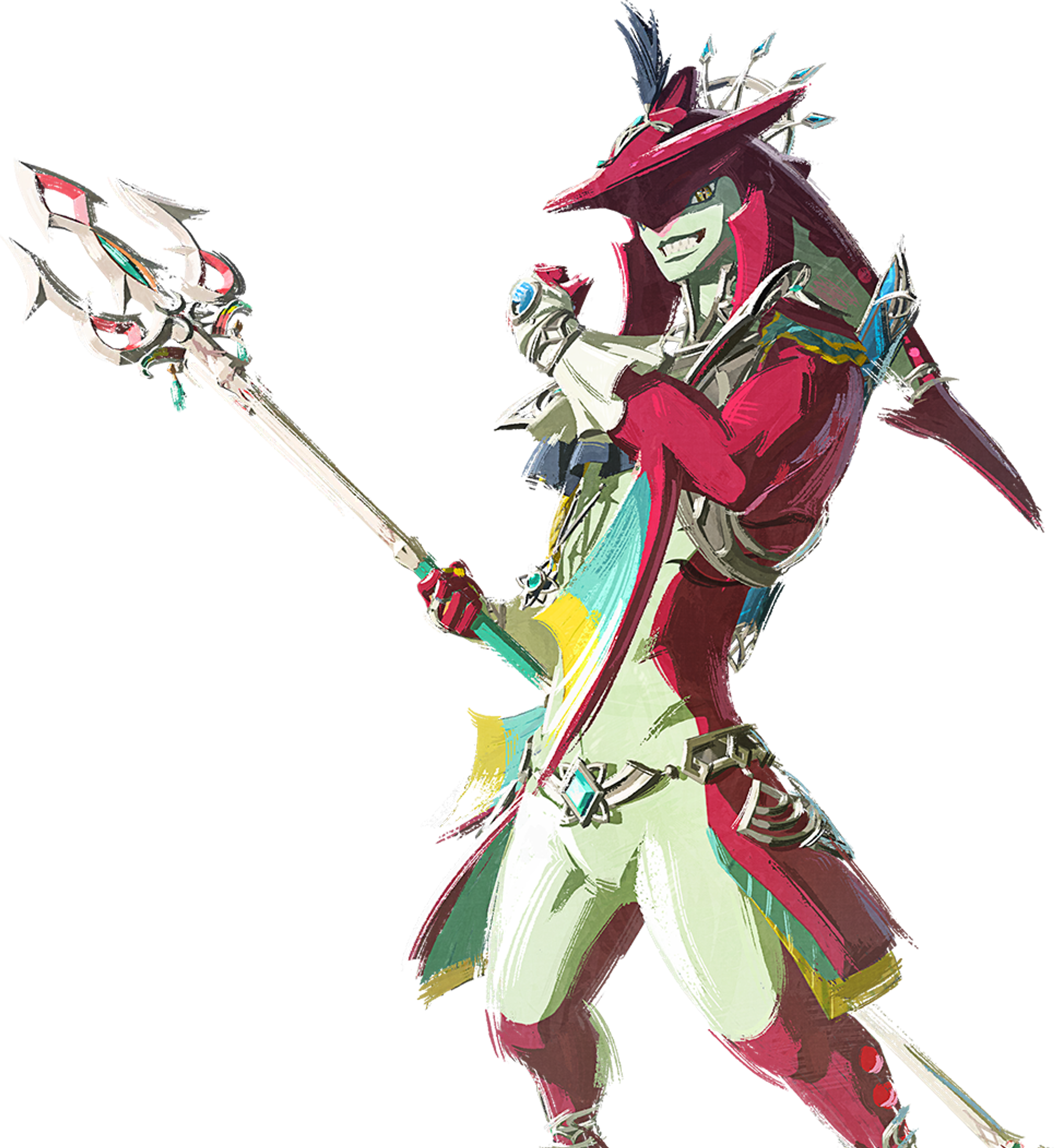 A Zora warrior prince holding a large trident-like weapon