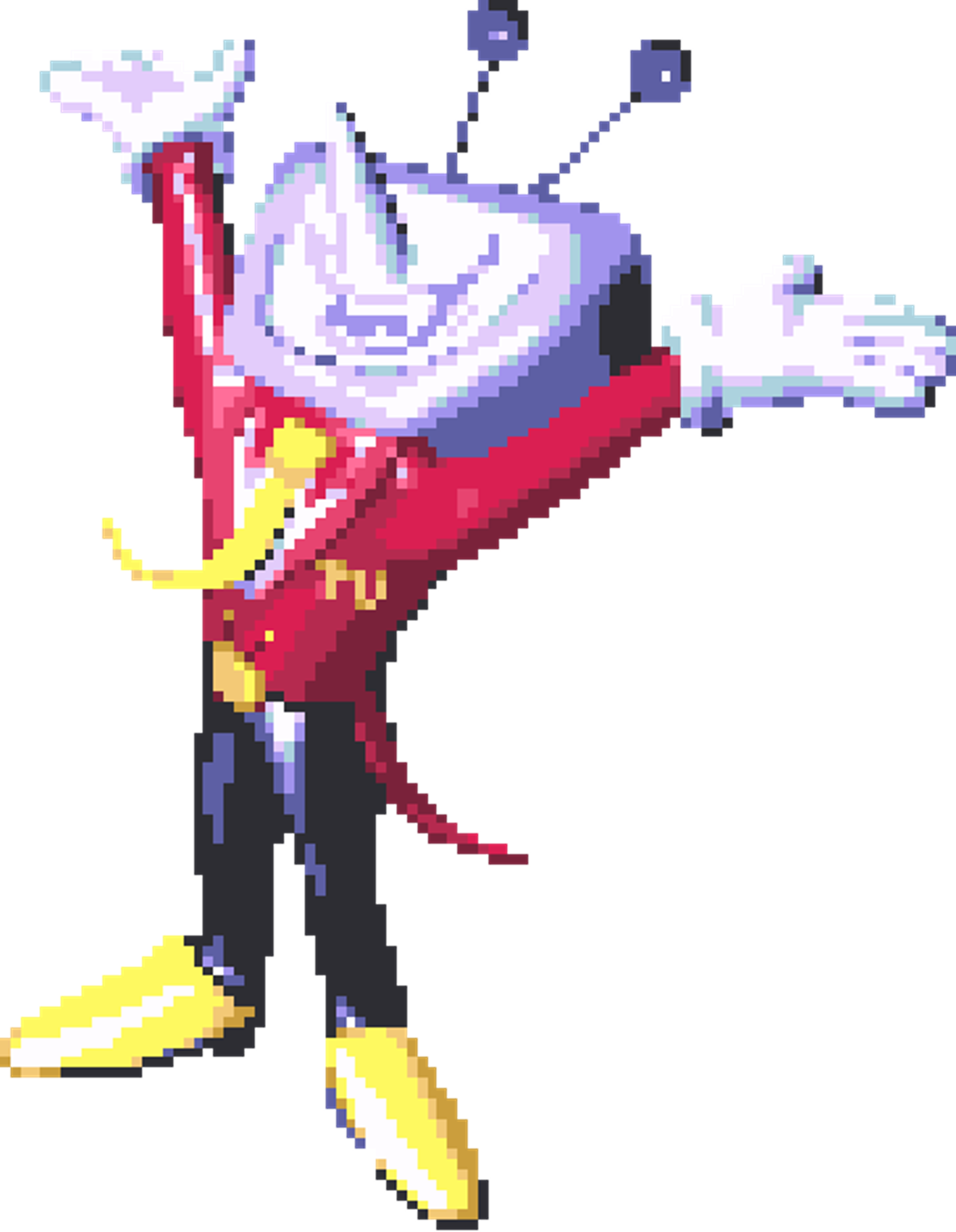 Tenna, a TV-headed Darkner character from Deltarune with a grinning face on his screen, wearing a red suit with yellow tie and shoes