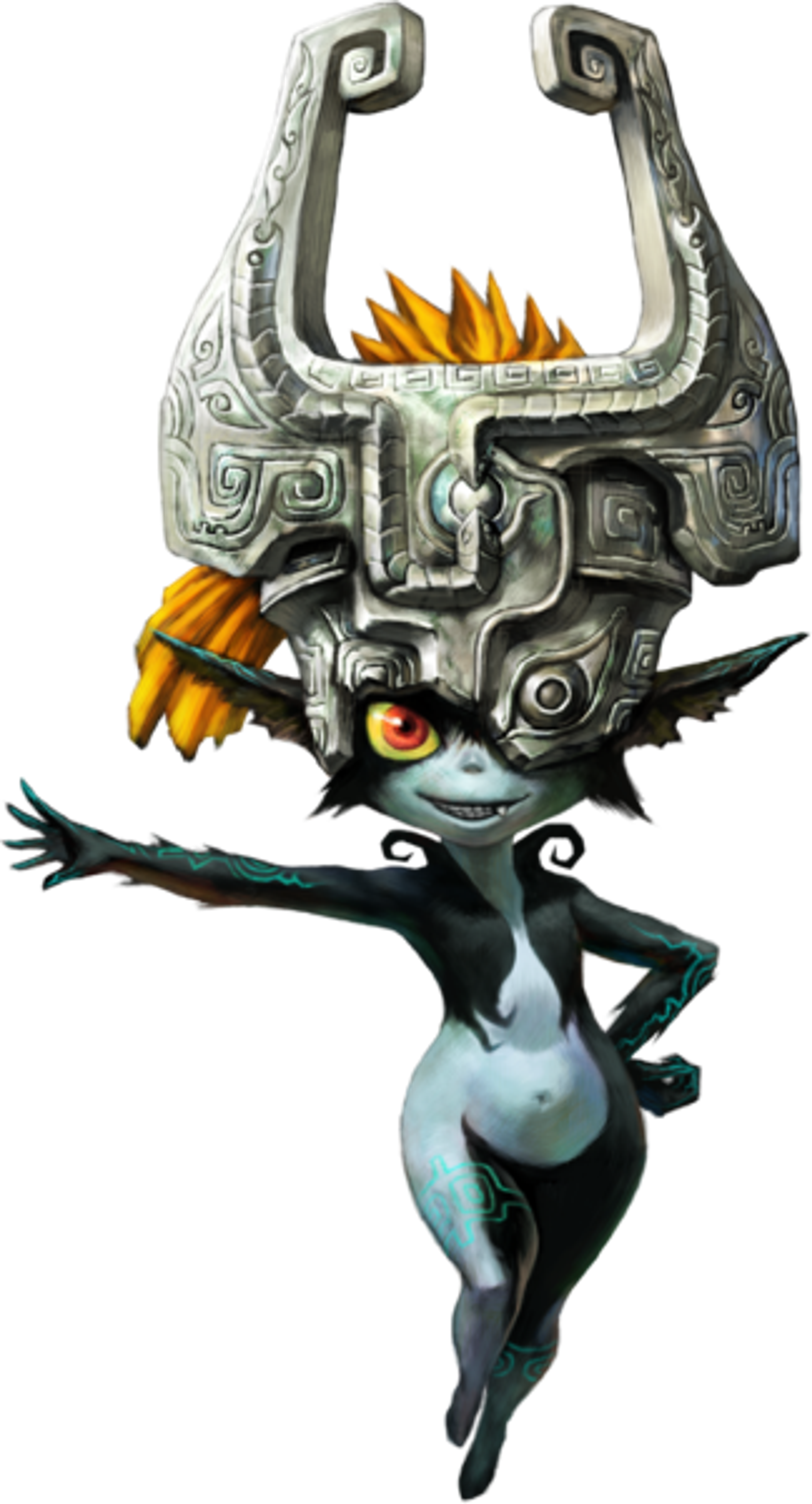 A fantastical, imp-like creature with a large, ornate headdress and a mischievous expression.