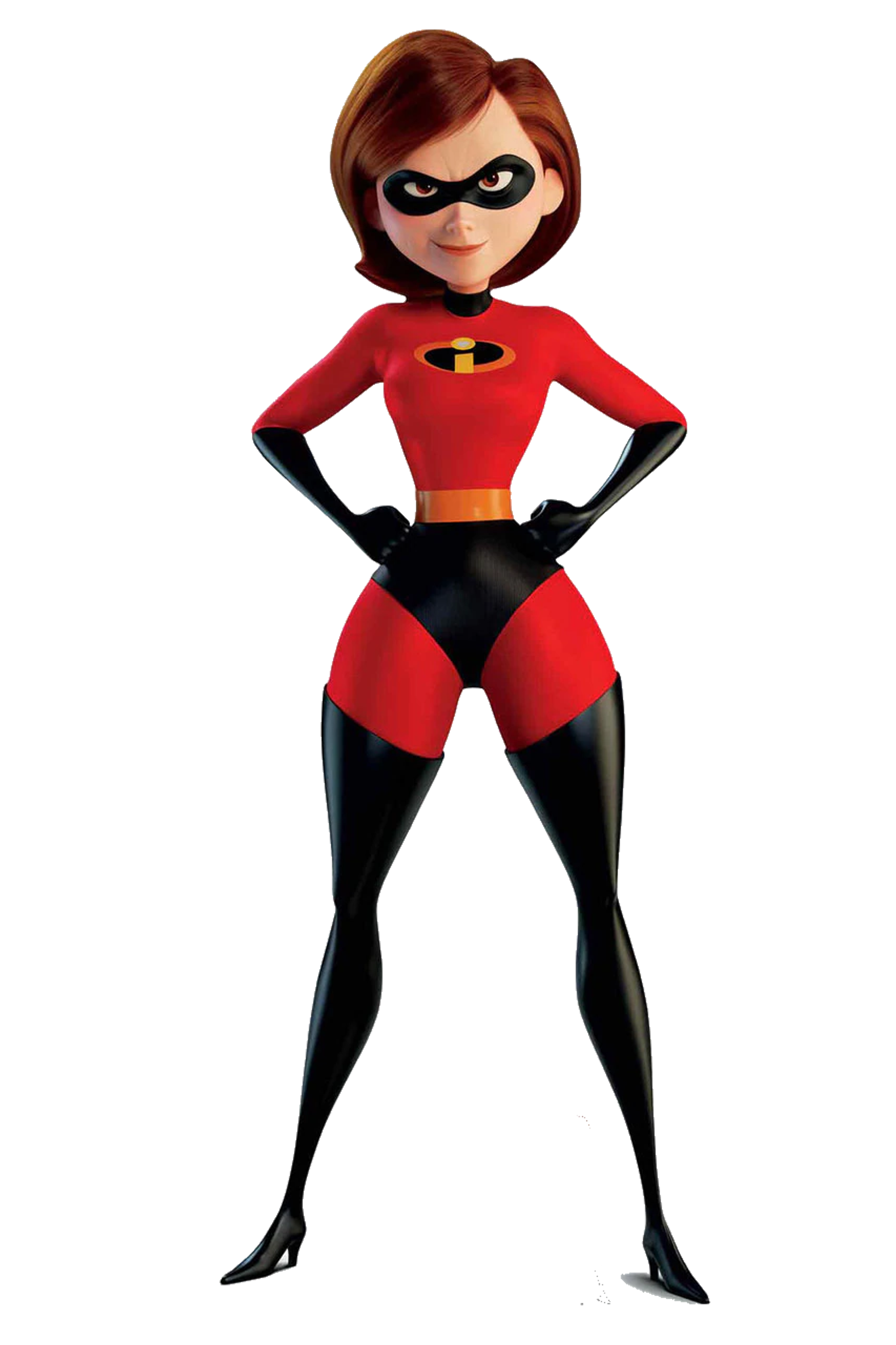 A female superhero character in a red and black costume, standing in a heroic pose.