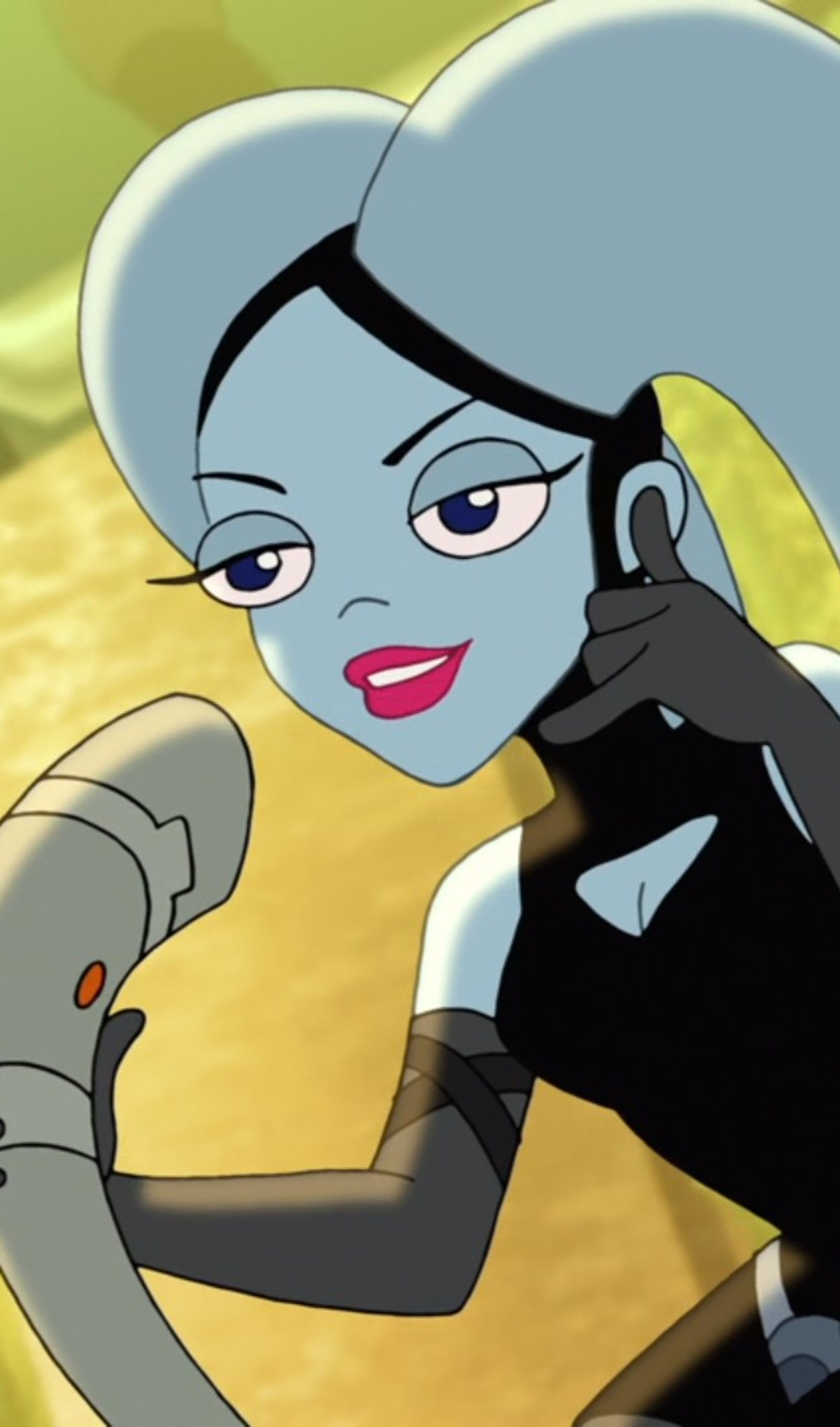 A blue-skinned Twi'lek female character with a confident, rebellious expression