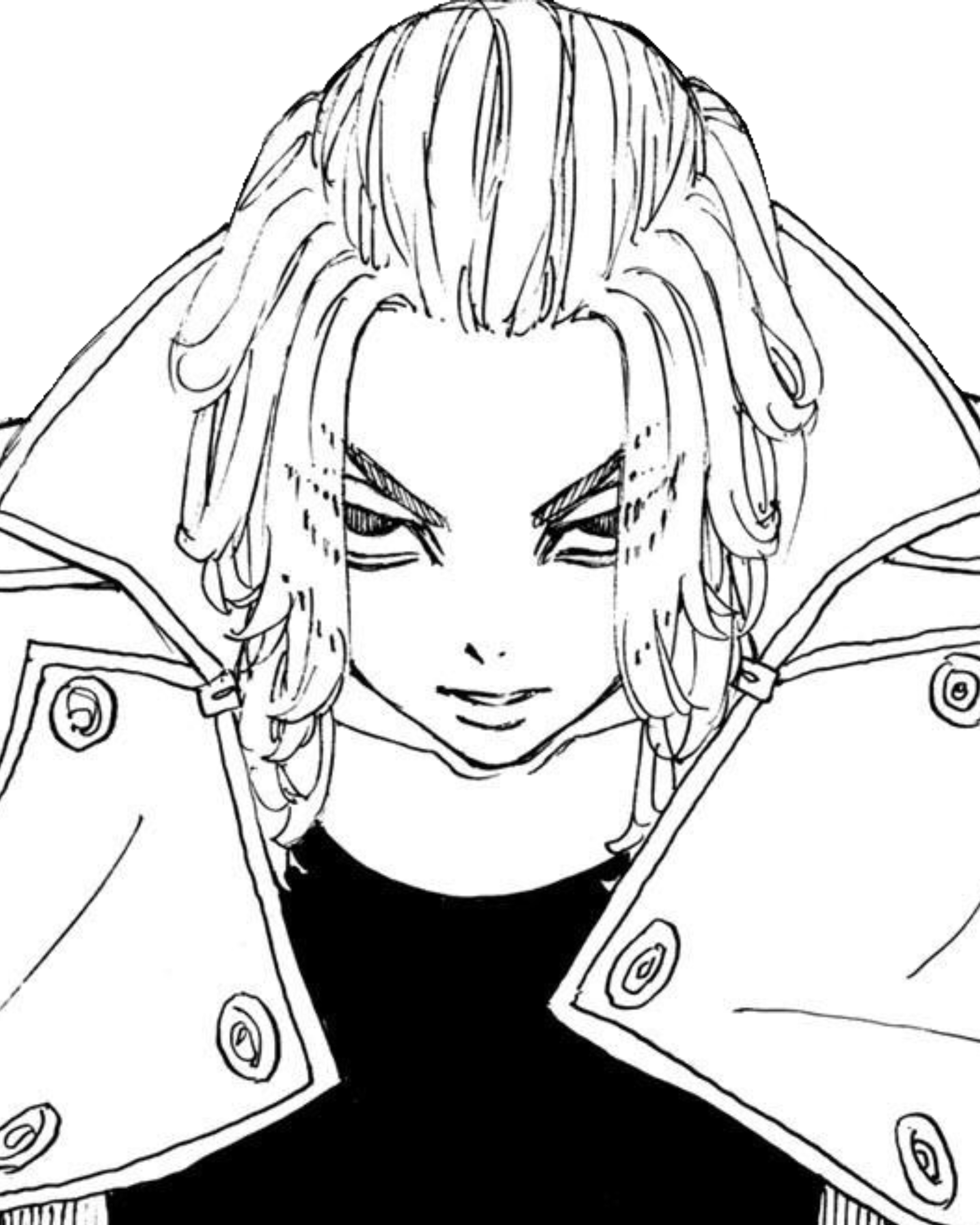 A detailed sketch illustration of an anime-style character with spiky blonde hair and a serious expression.